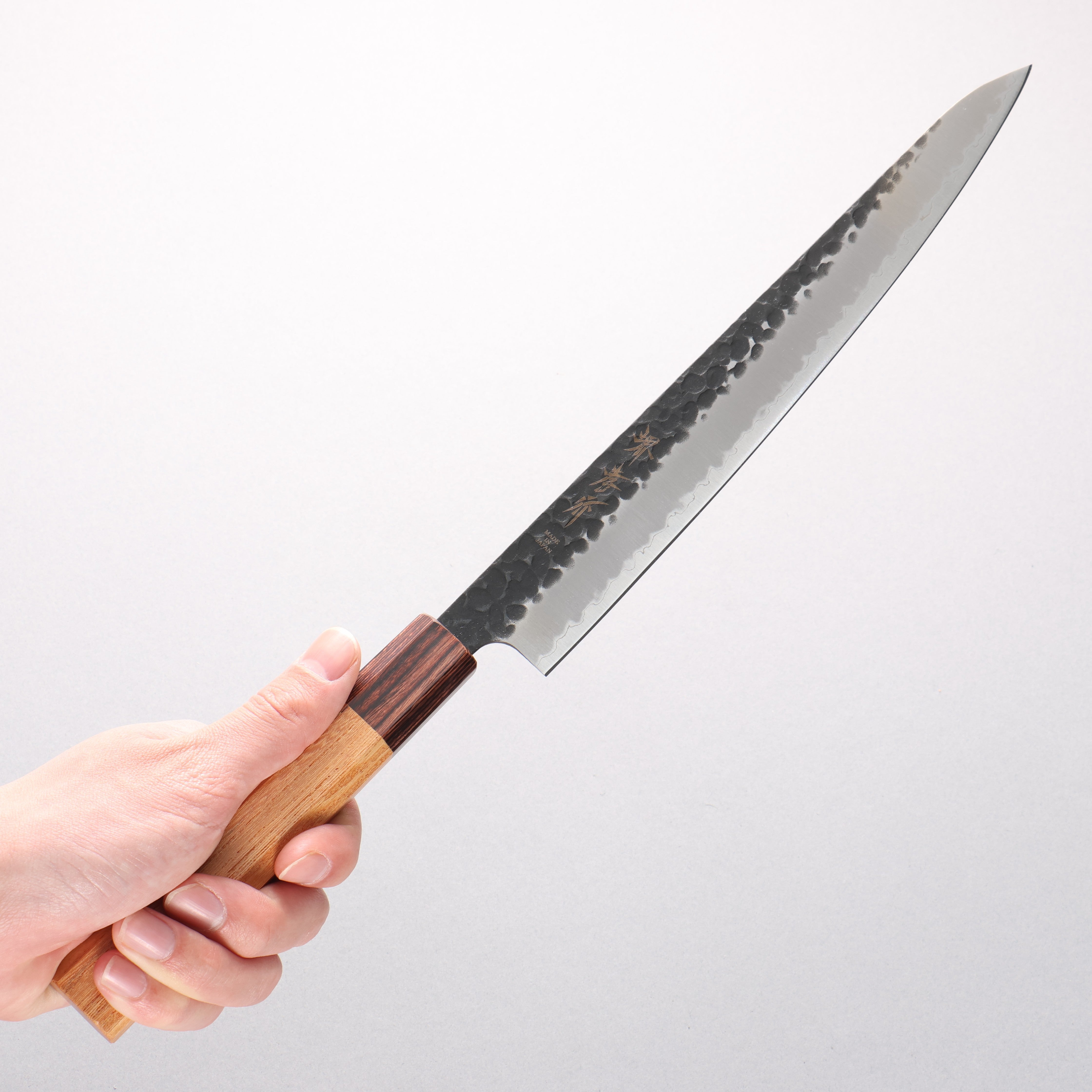 Sakai Takayuki Blue Super Hammered Black Finished Sujihiki 240mm Keyaki (Japanese Elm) Handle - Japanny - Best Japanese Knife