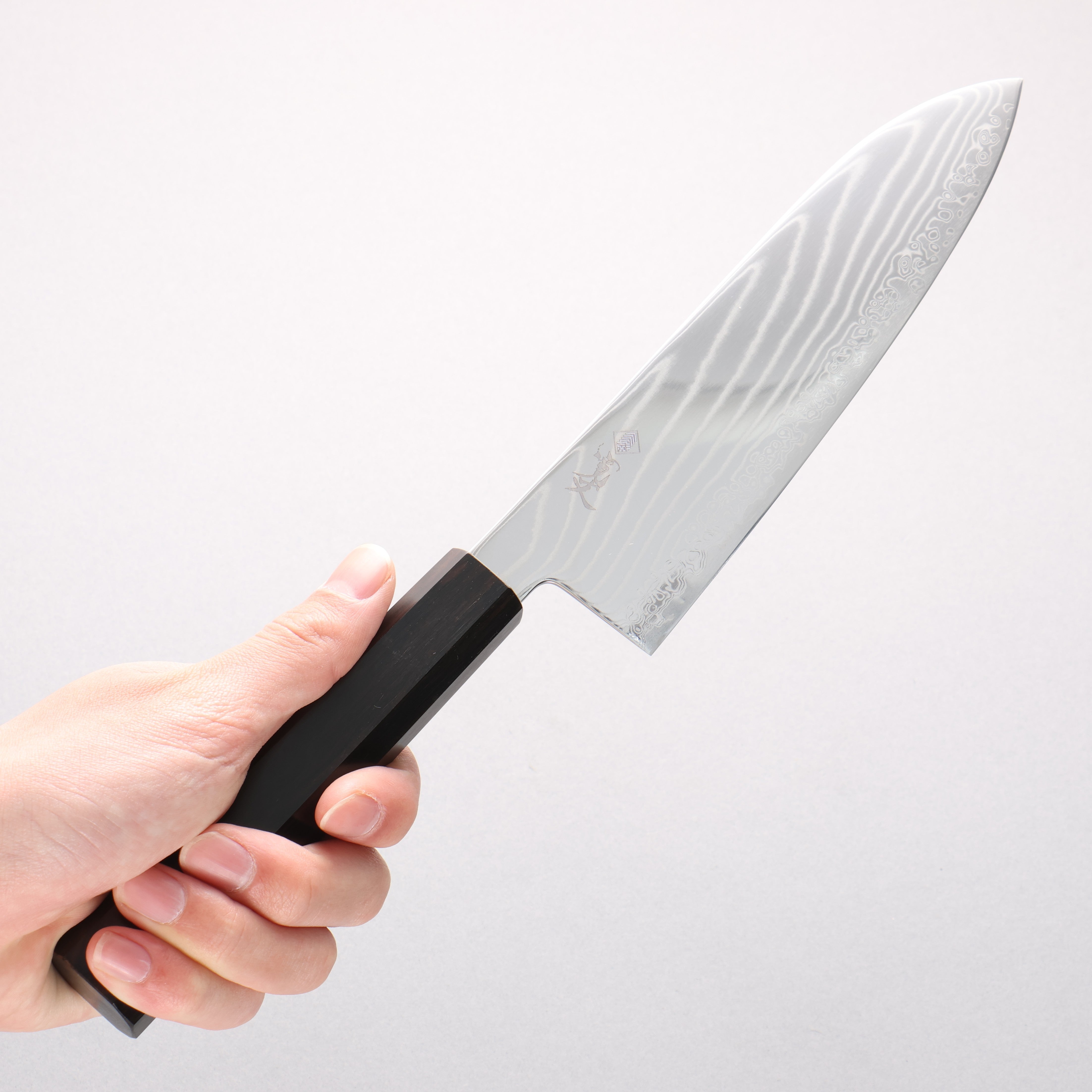 Kanjyo SG2 Damascus Wave Pattern Santoku 180mm Ebony Wood Handle - Japanny - Best Japanese Knife