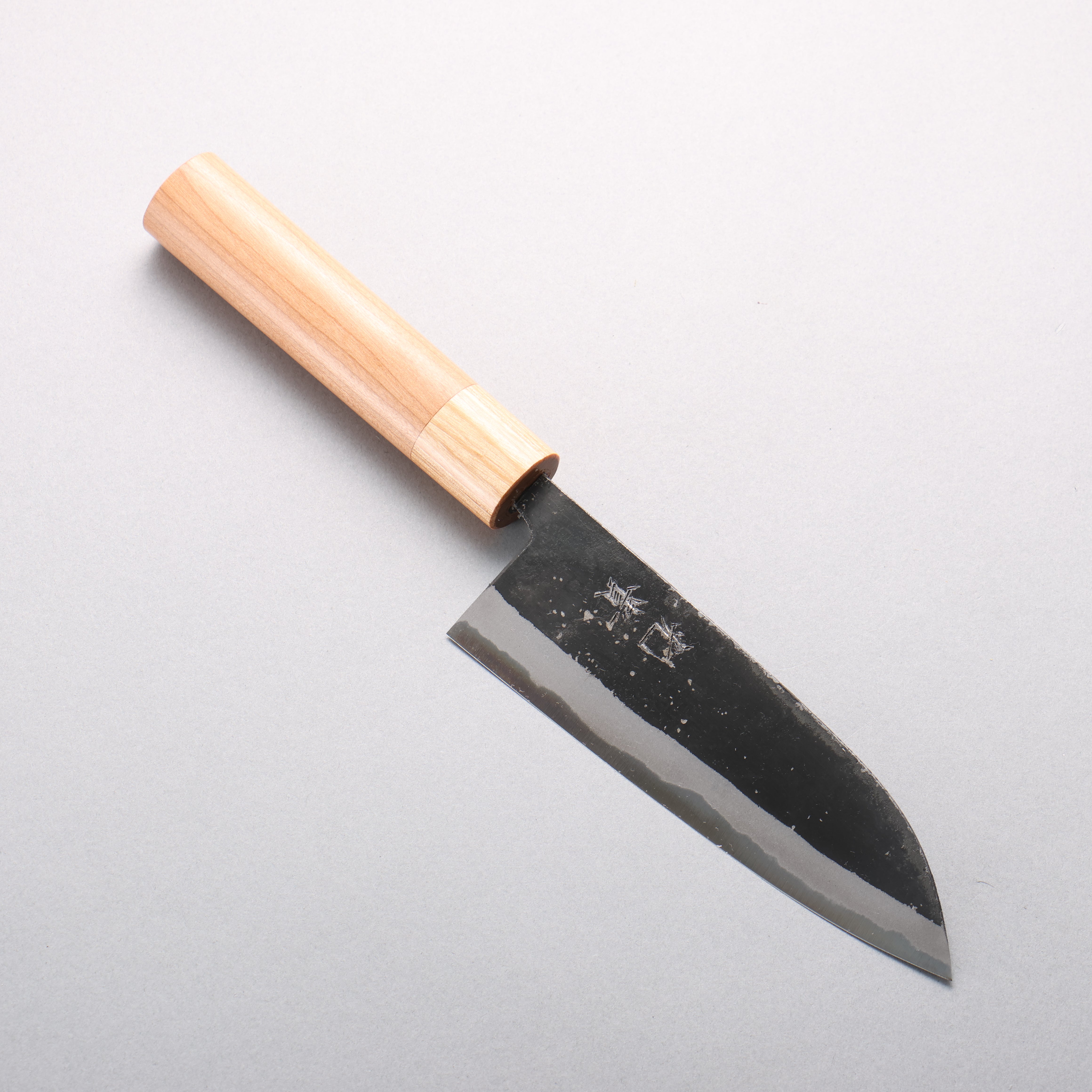 Kouki Blue Steel No.2 Black Finished Small Santoku 150mm American Cherry Handle