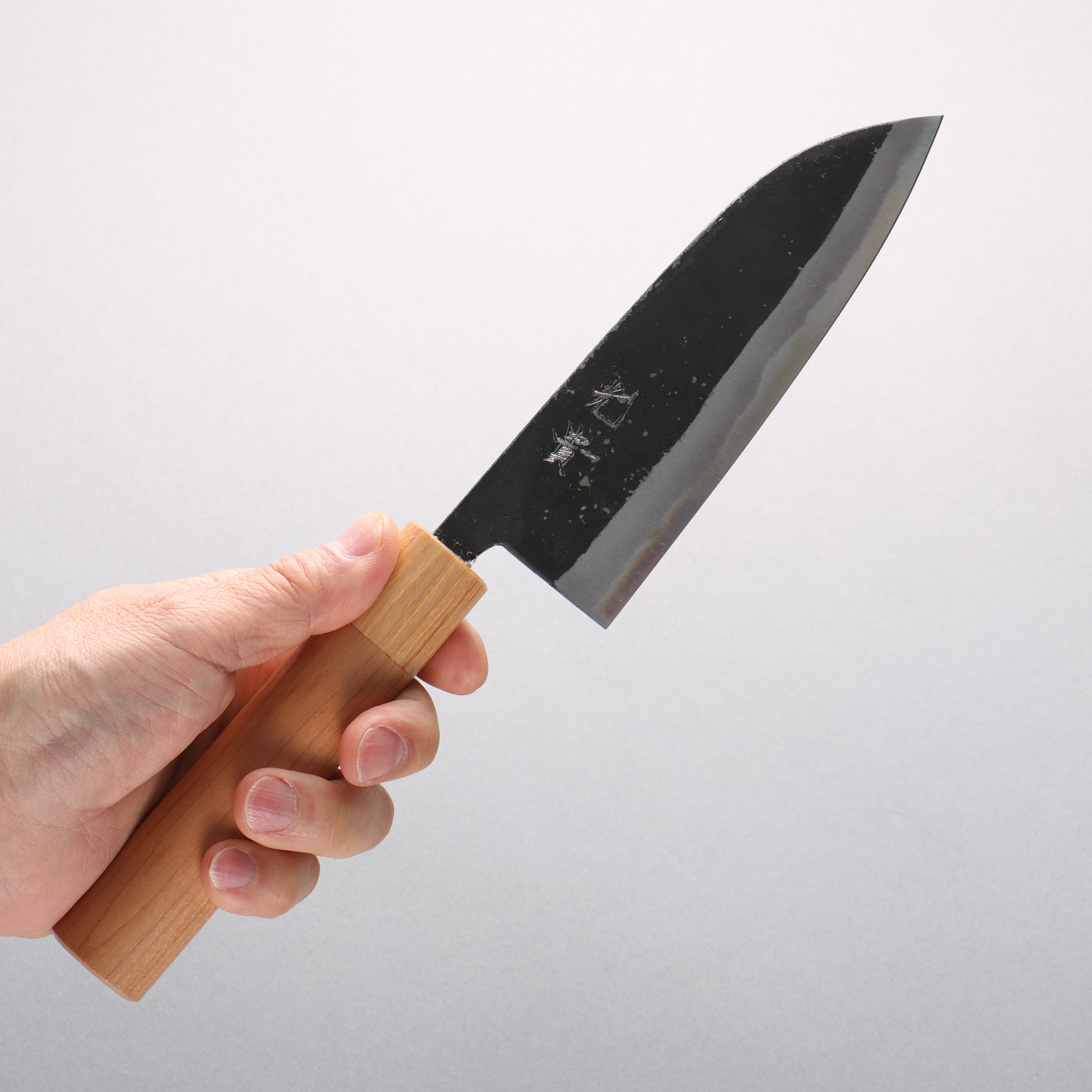Kouki Blue Steel No.2 Black Finished Small Santoku 150mm American Cherry Handle