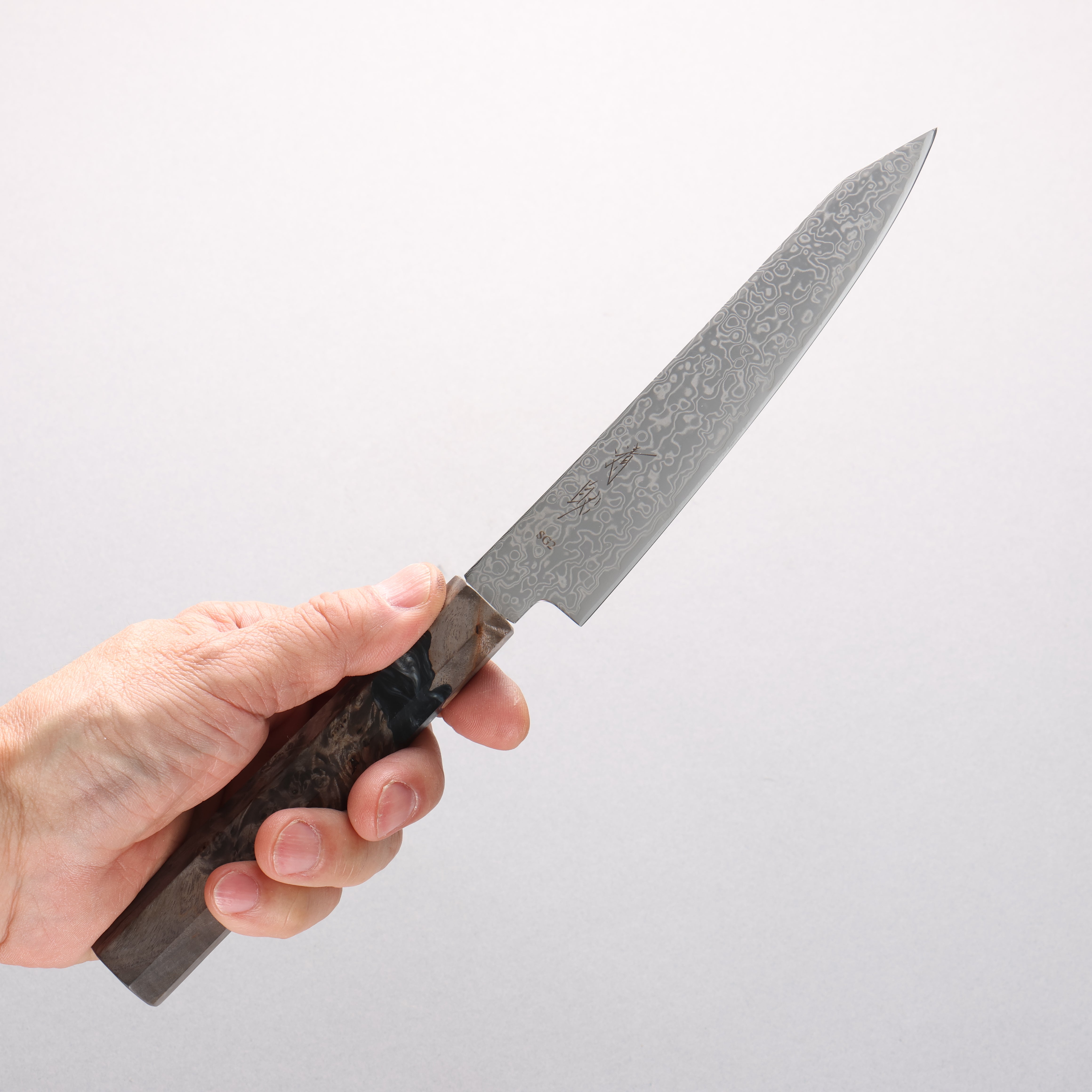 Seisuke SG2 Damascus Migaki Polish Finish Kiritsuke Petty-Utility 150mm Stabilized Birch with Black Resin Handle - Japanny - Best Japanese Knife
