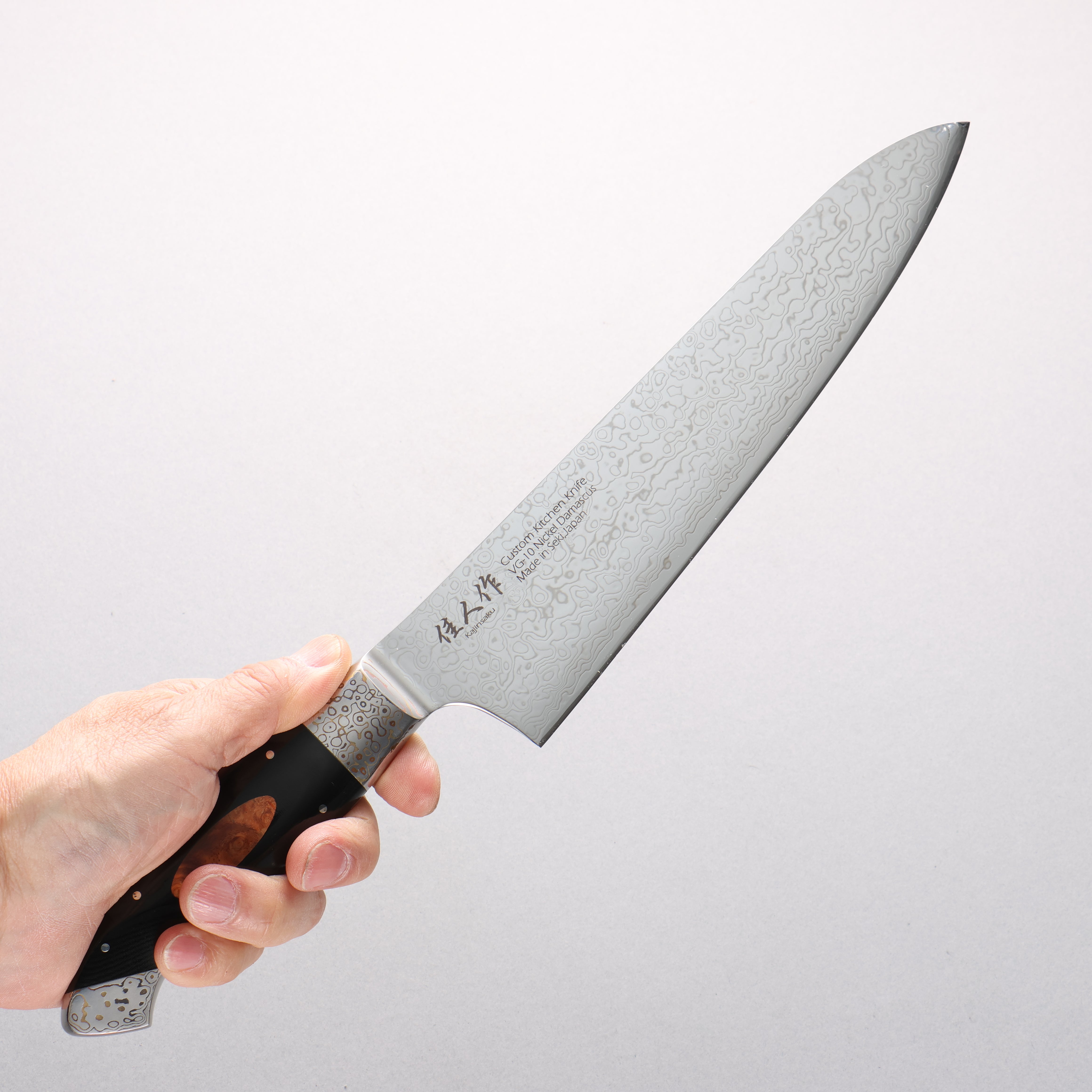 Kajin VG10 Damascus Gyuto 210mm Black Micarta (Wood Inlay) Handle
