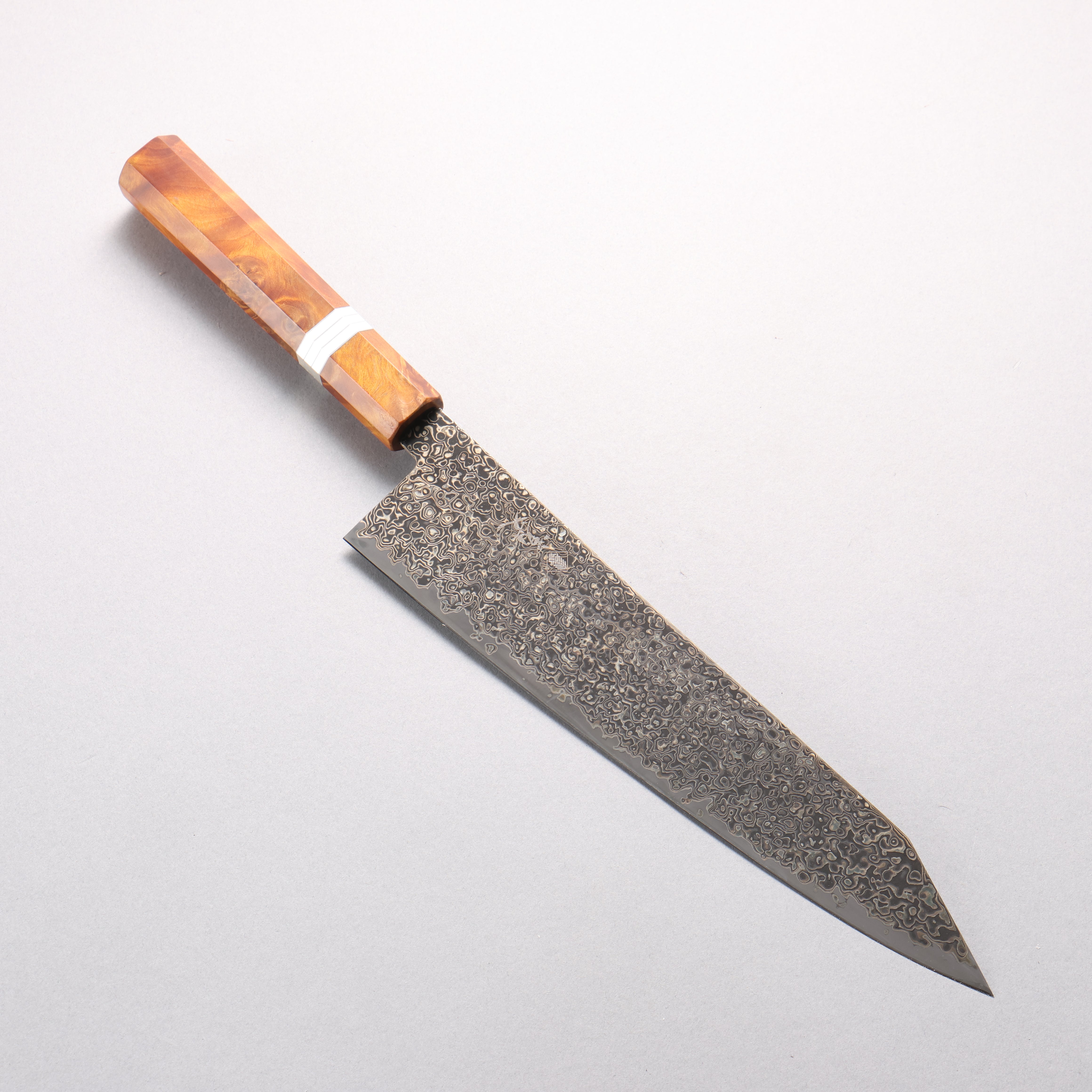 Kanjyo SG2 Black Damascus Kiritsuke Gyuto 240mm Brown Stabilized Wood (Silver Rings) Handle