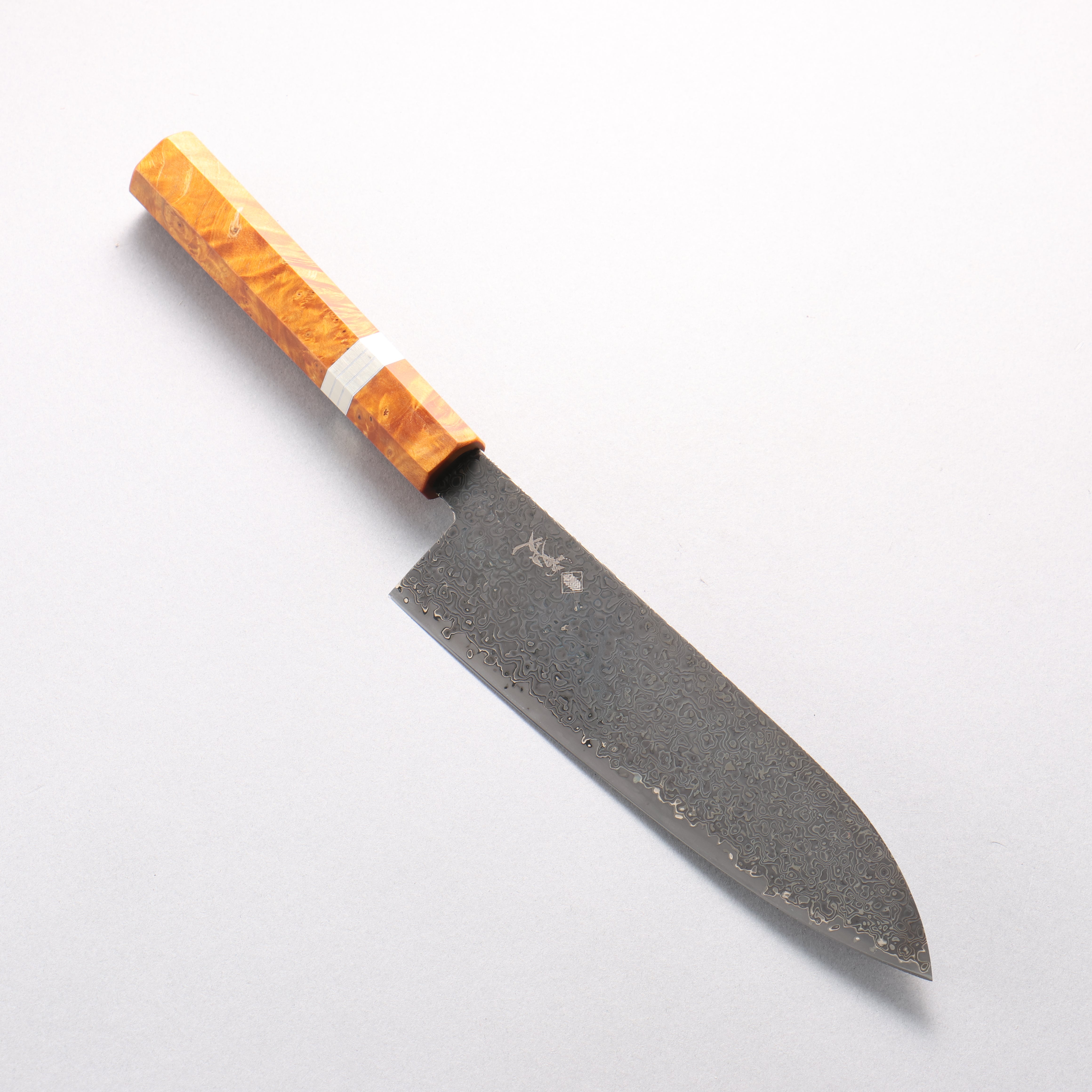 Kanjyo SG2 Black Damascus Santoku 180mm Brown Stabilized Wood (Silver Rings) Handle - Japanny - Best Japanese Knife