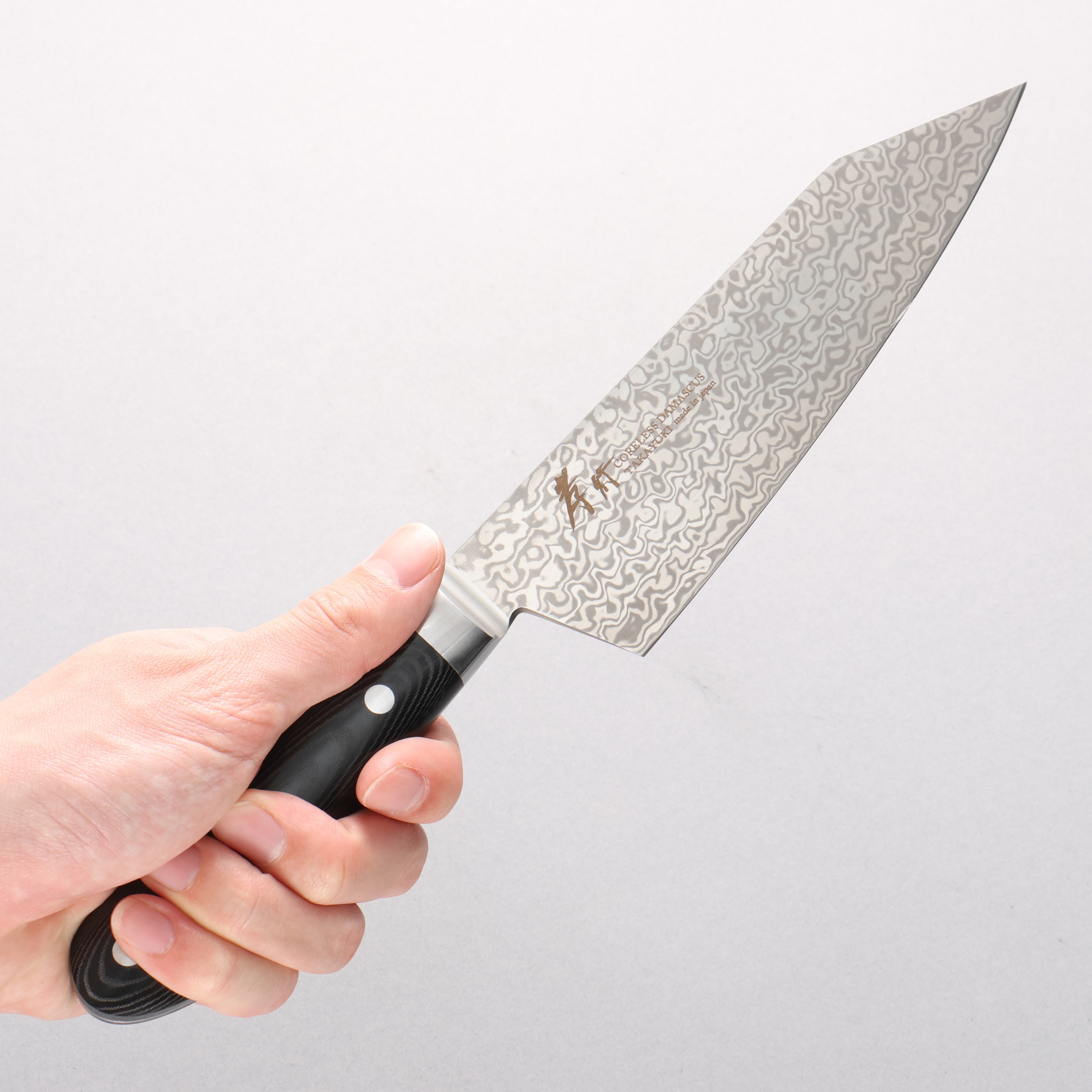 Sakai Takayuki Coreless Damascus Kengata Santoku 160mm Black Micarta Handle - Japanny - Best Japanese Knife