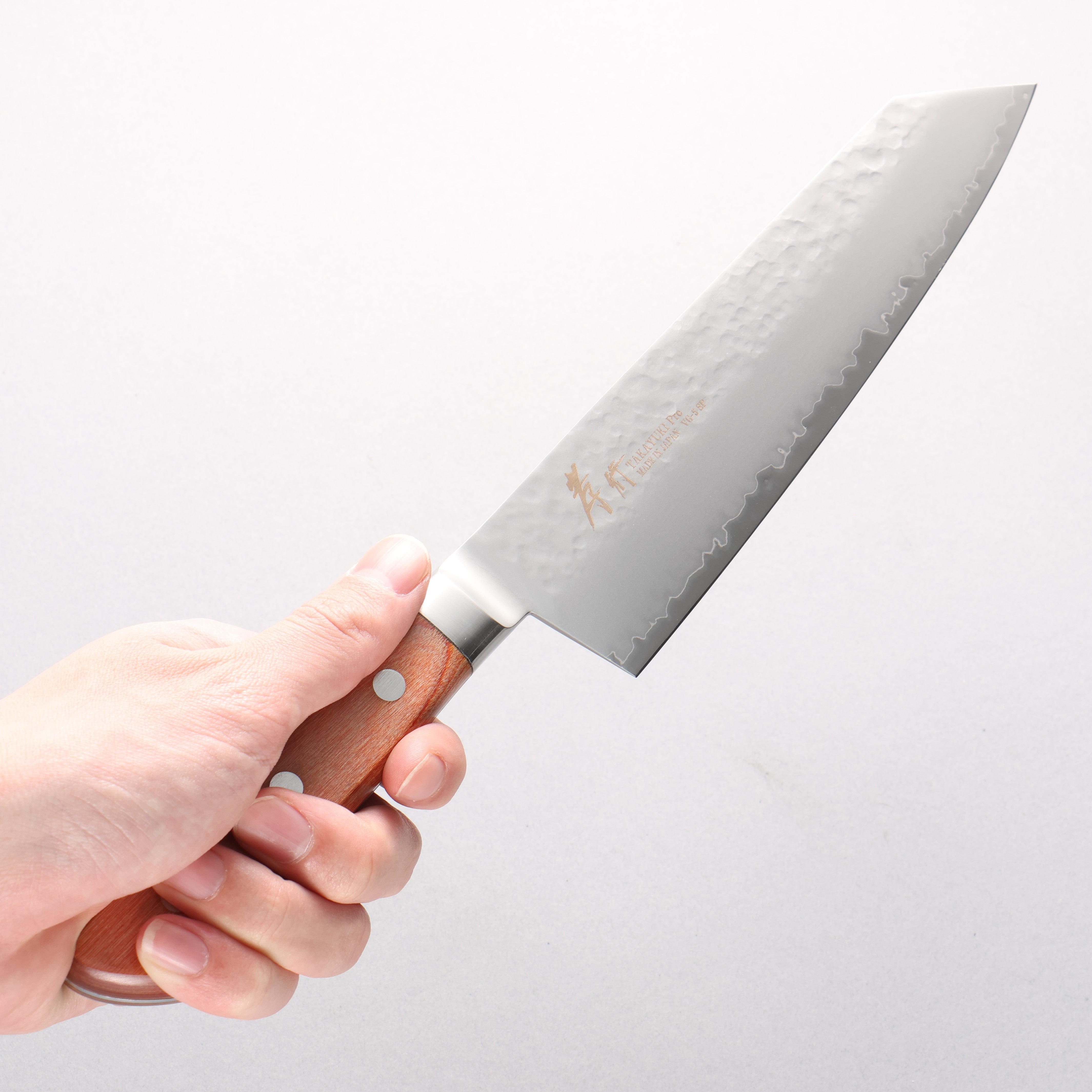 Sakai Takayuki VG5 Hammered Kiritsuke Gyuto 190mm Brown Pakka wood Handle - Japanny - Best Japanese Knife