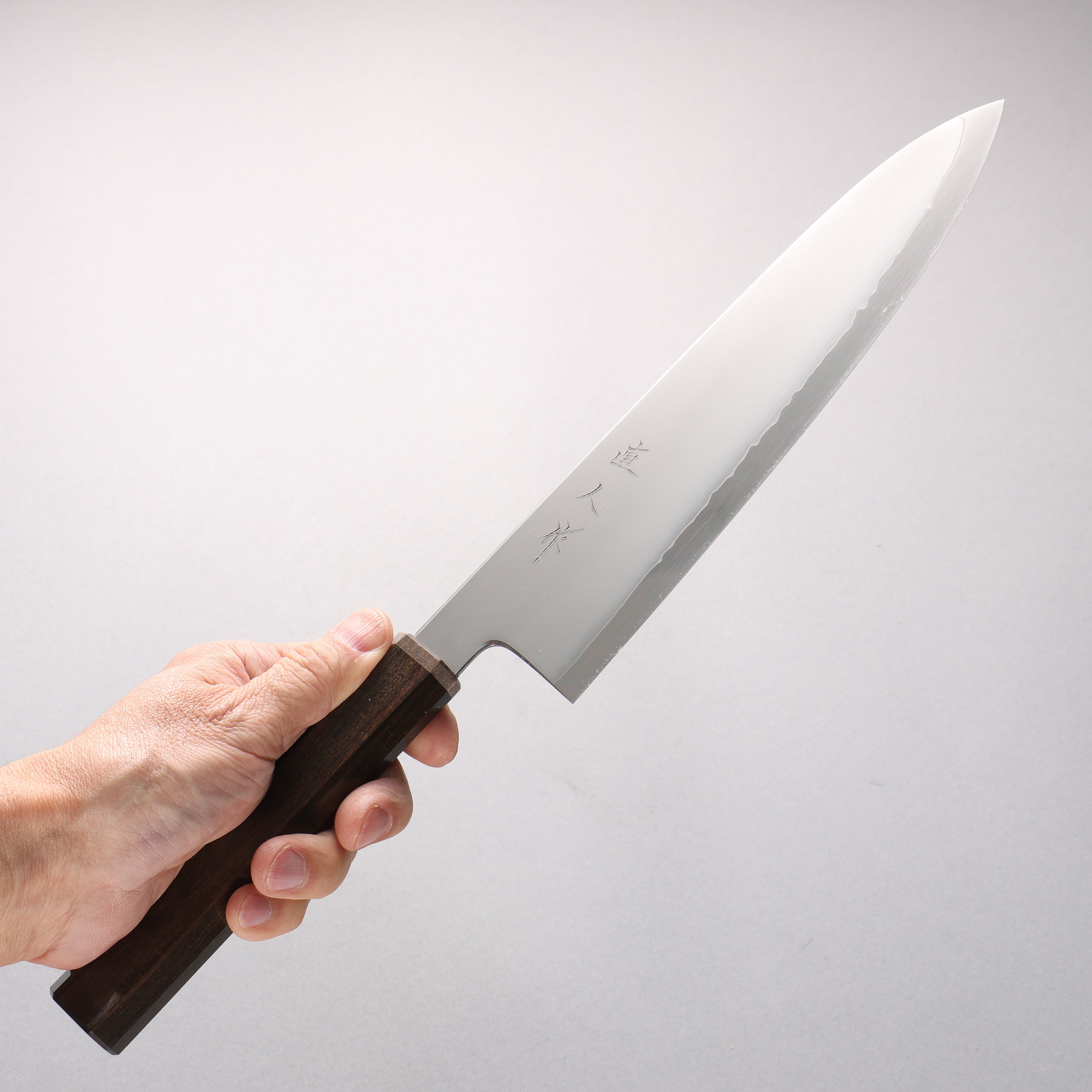 Naohito Myojin SG2 Kasumitogi Gyuto 240mm Striped Ebony (Narrow Ferrule: Black Stabilized Wood) Handle - Japanny - Best Japanese Knife