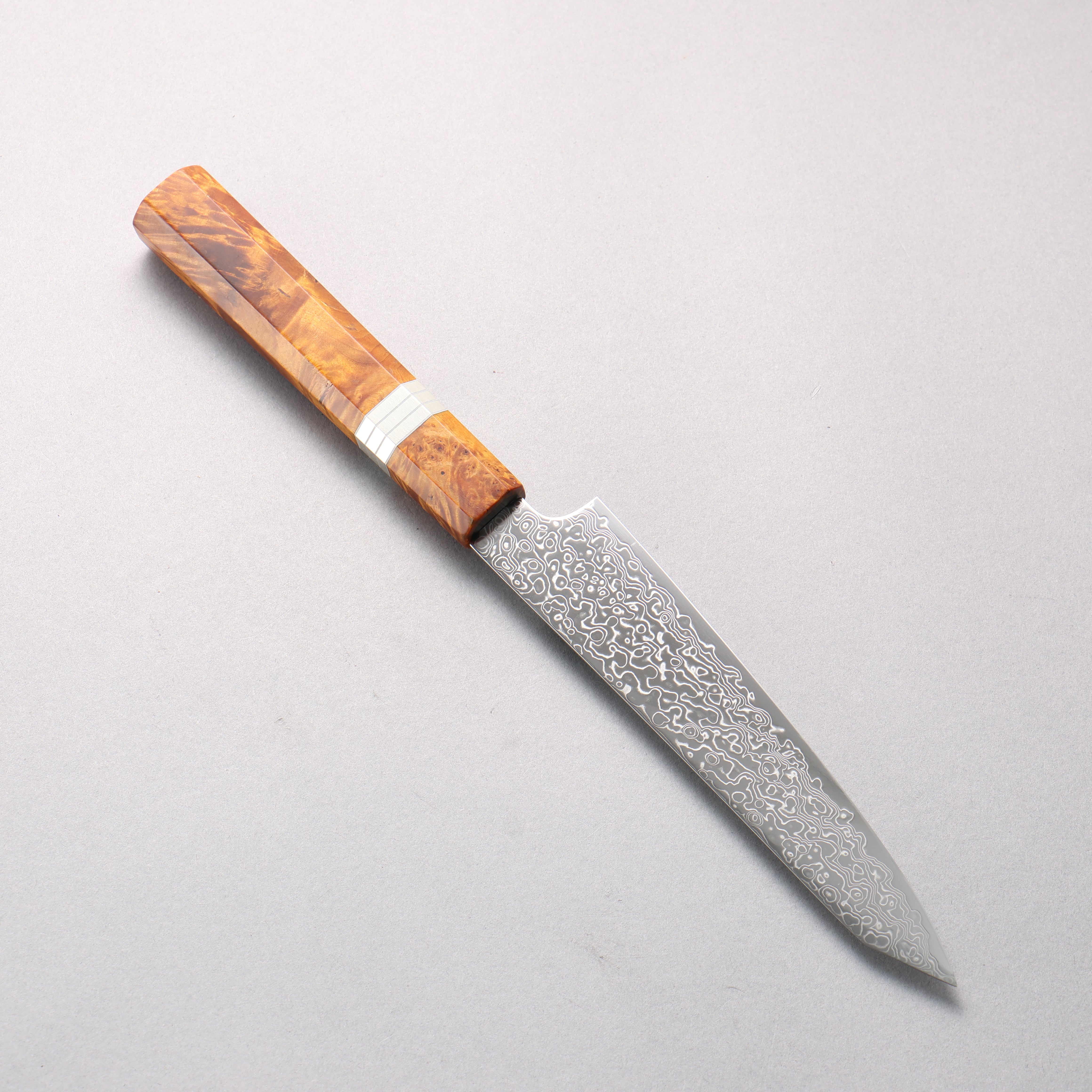 Kanjyo SG2 Damascus Migaki Finished Kiritsuke Petty-Utility 150mm Brown Stabilized Wood (Silver Rings) Handle - Japanny - Best Japanese Knife