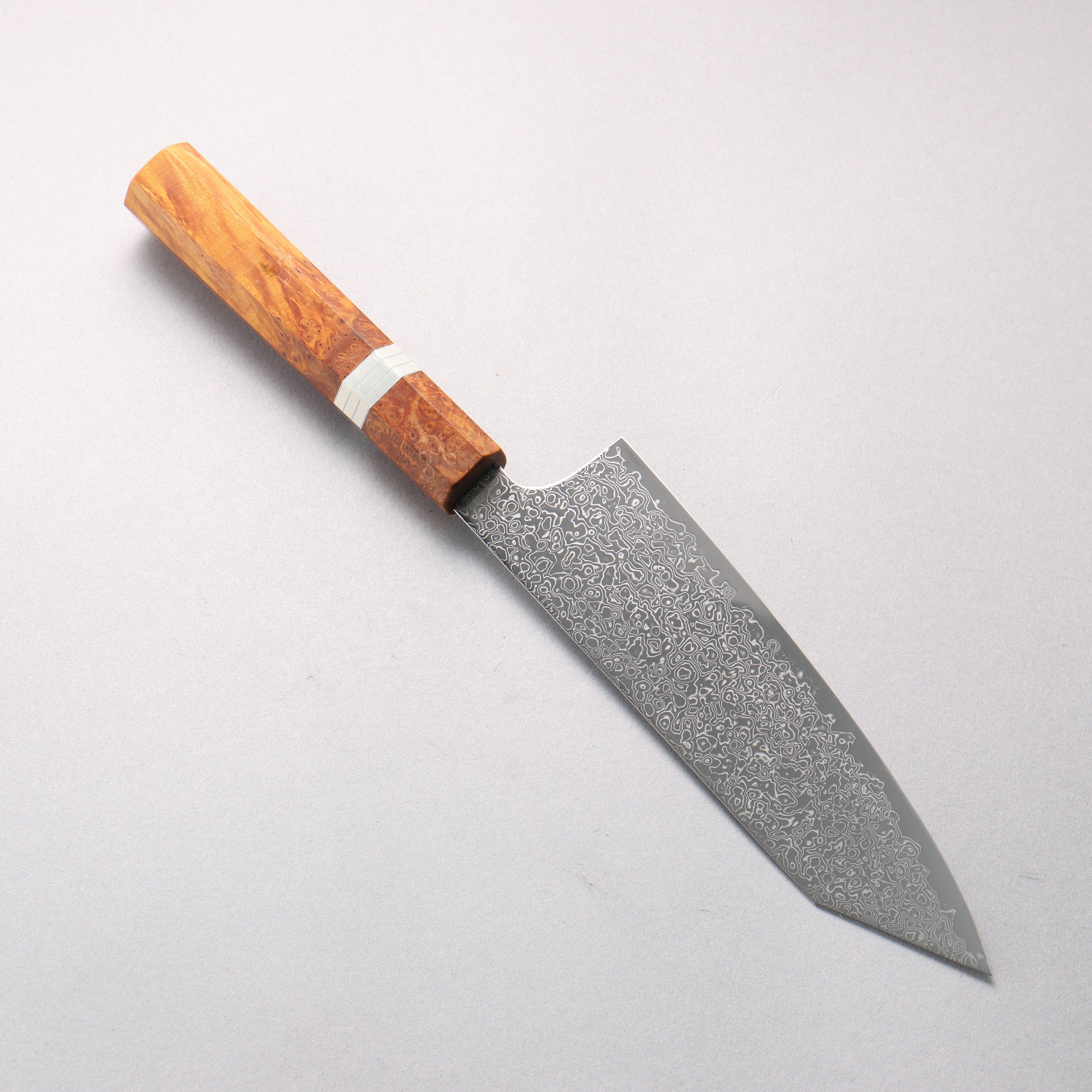 Kanjyo SG2 Damascus Migaki Finished Kiritsuke Santoku 180mm Brown Stabilized Wood (Silver Rings) Handle - Japanny - Best Japanese Knife