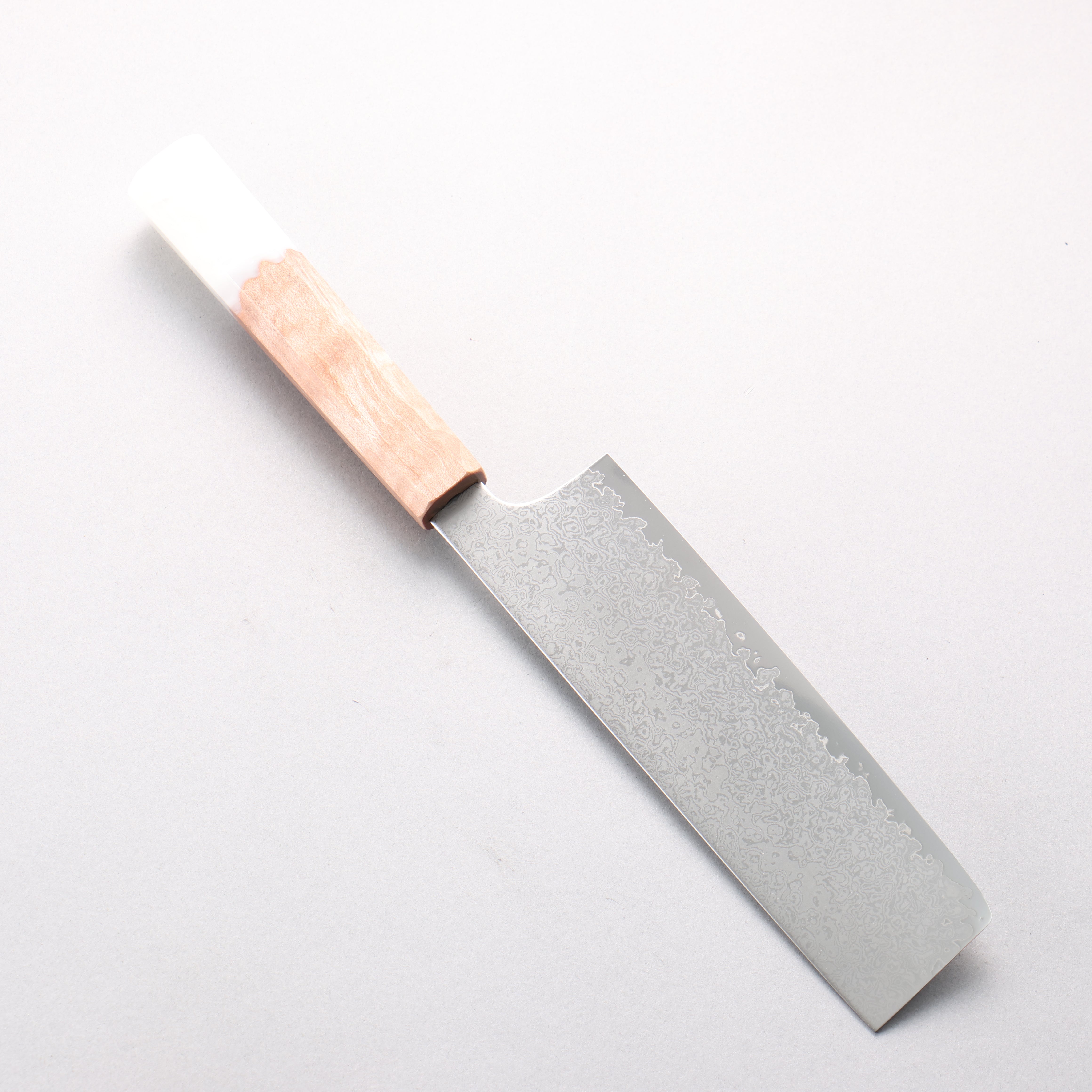 Seisuke VG10 Damascus Nakiri 165mm Maple with White Resin Handle - Japanny - Best Japanese Knife