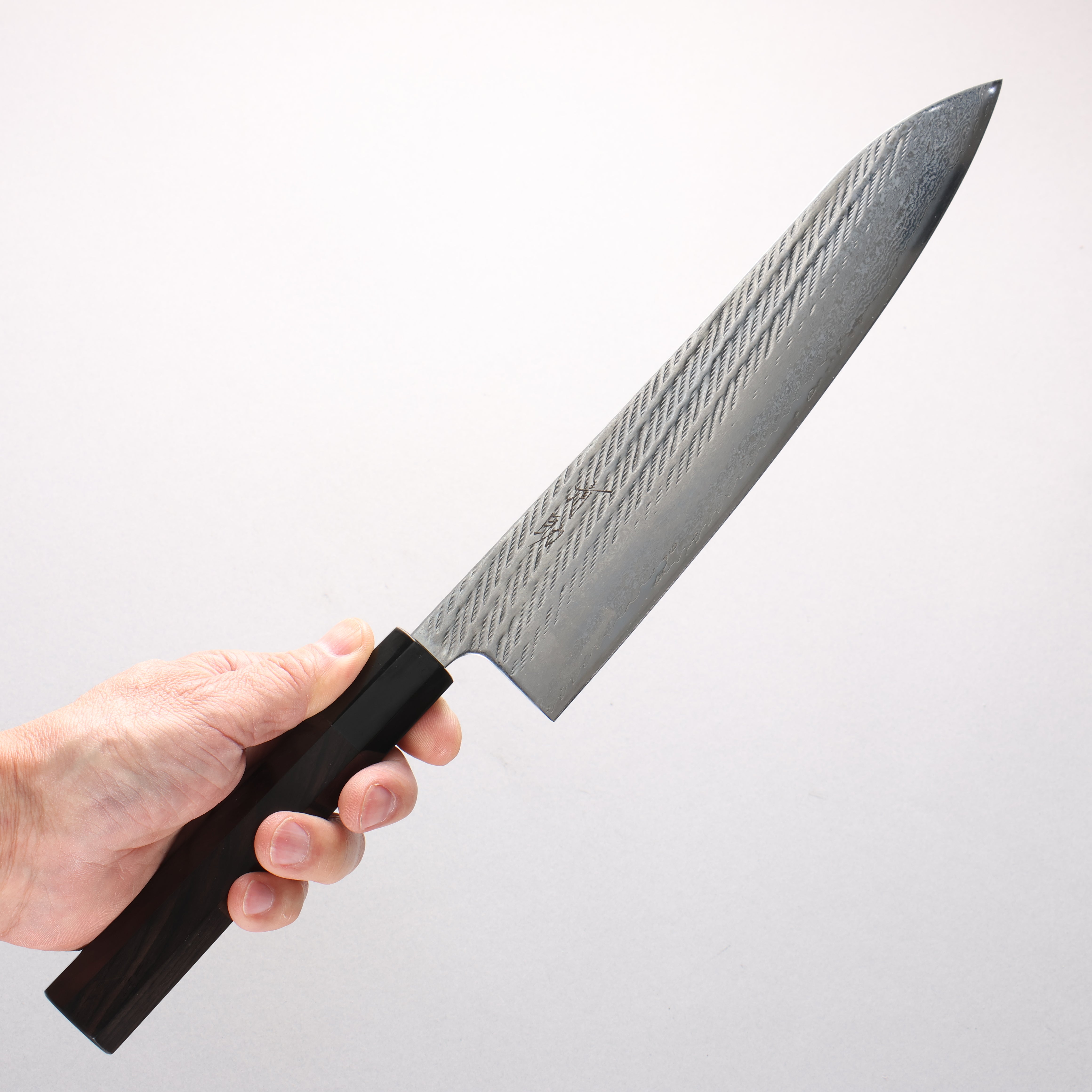 Seisuke Silver Steel No.3 Damascus Rope Pattern Gyuto 240mm Ebony Wood (ferrule: Black Water Buffalo Horn) Handle - Japanny - Best Japanese Knife