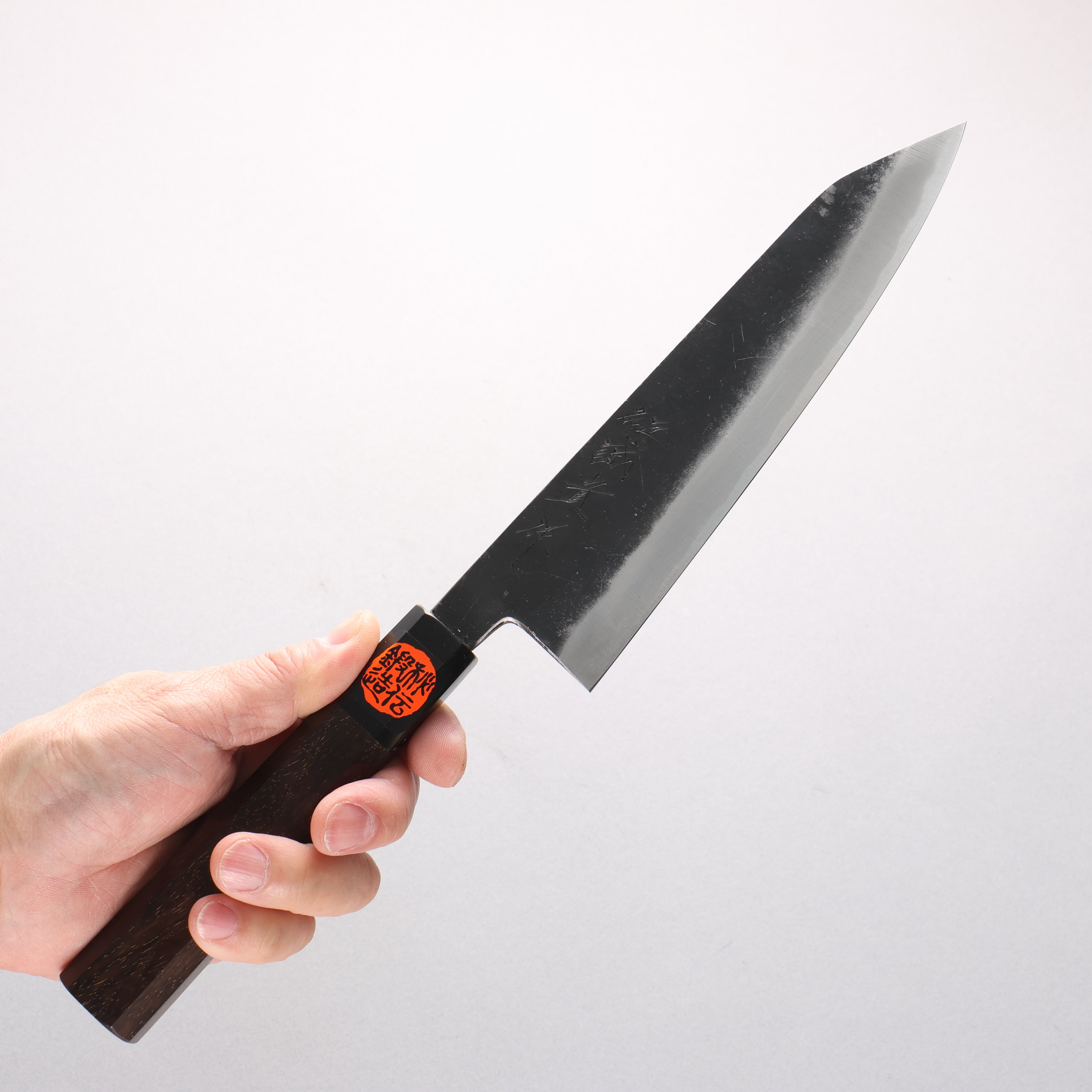 Shigeki Tanaka TEKKA Blue Steel No.2 Kurouchi Kengata Gyuto 190mm Walnut Handle - Japanny - Best Japanese Knife