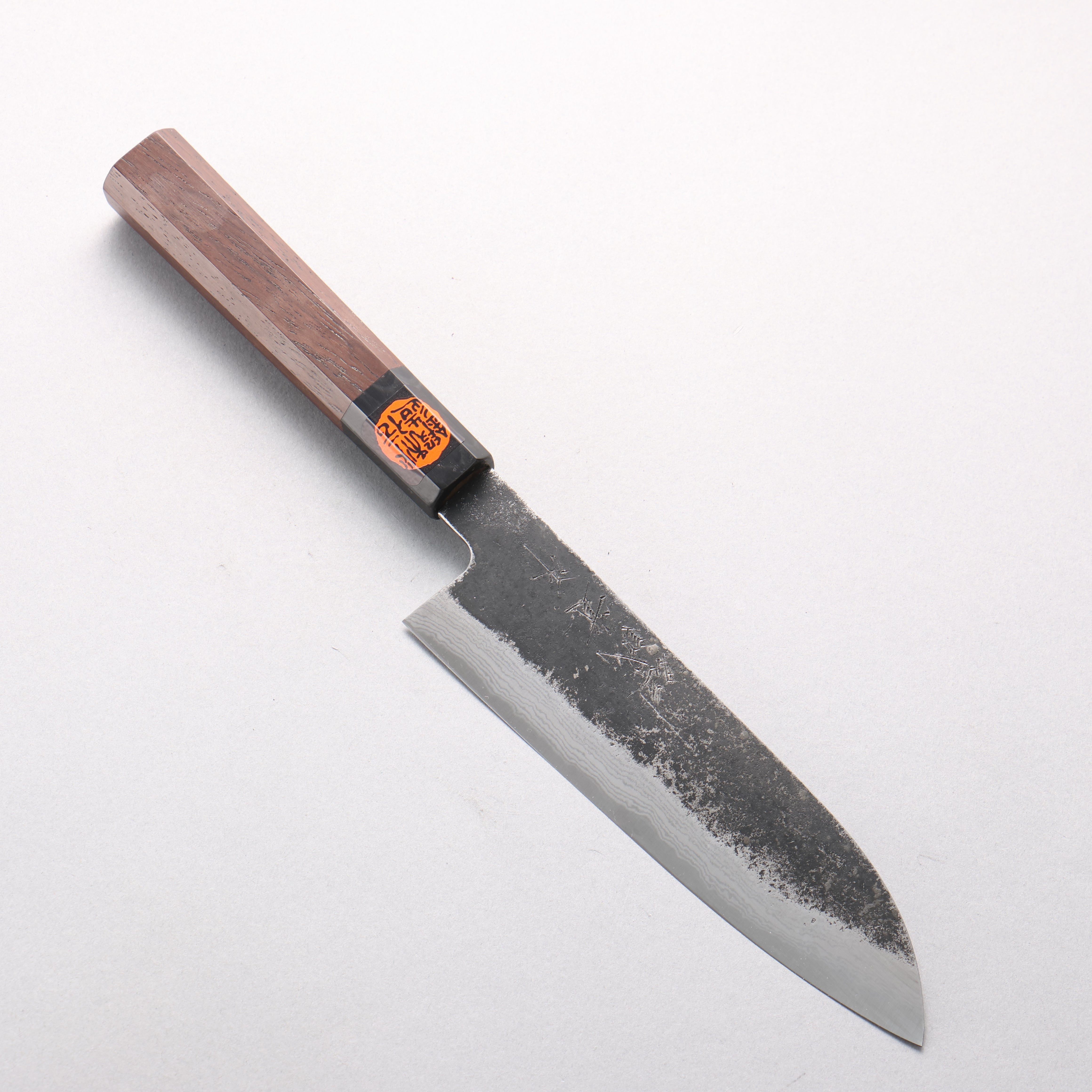 Shigeki Tanaka TEKKA Blue Steel No.2 Kurouchi Damascus Santoku 170mm Walnut Handle - Japanny - Best Japanese Knife