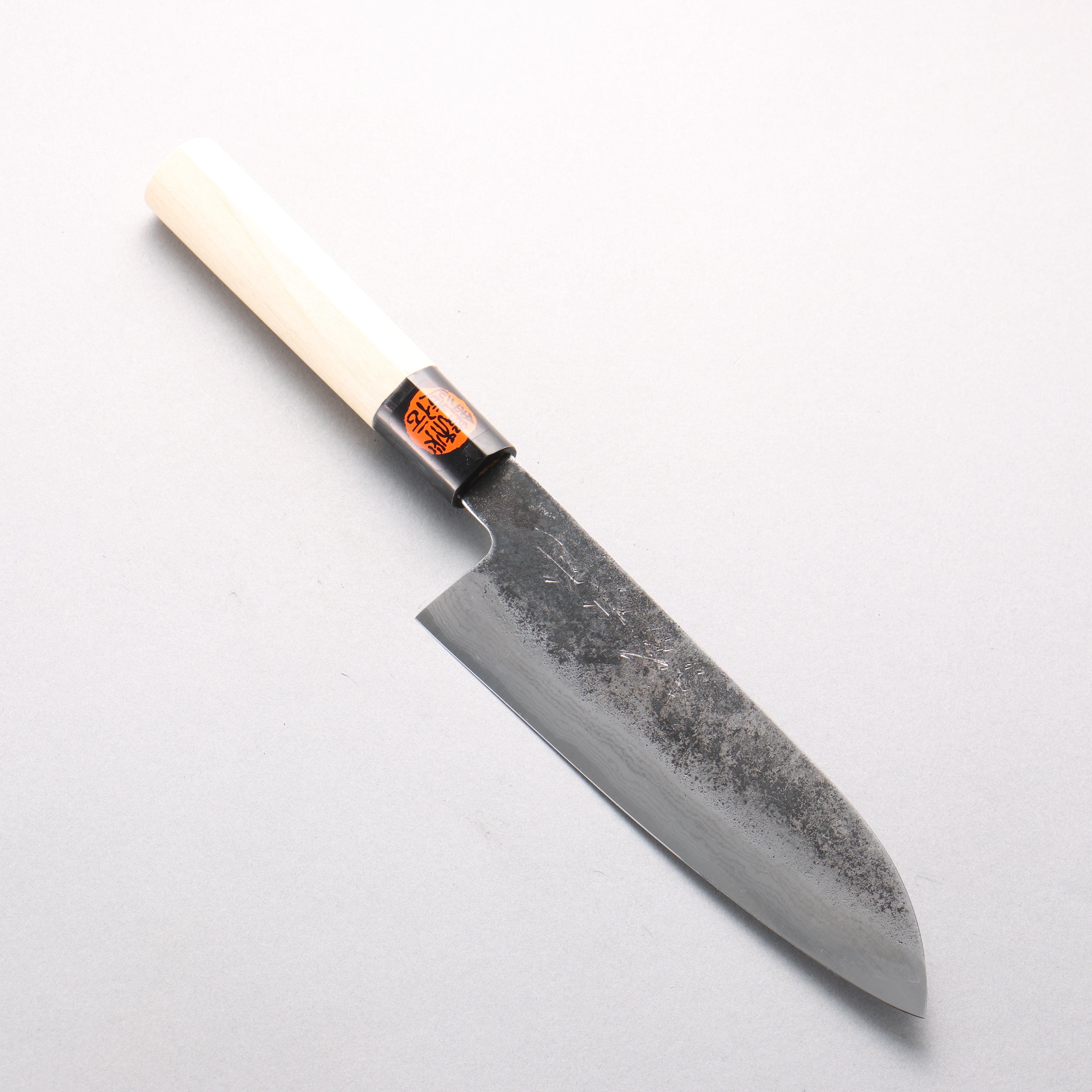 Shigeki Tanaka Blue Steel No.2 Damascus Kurouchi Santoku 170mm Magnolia Handle - Japanny - Best Japanese Knife