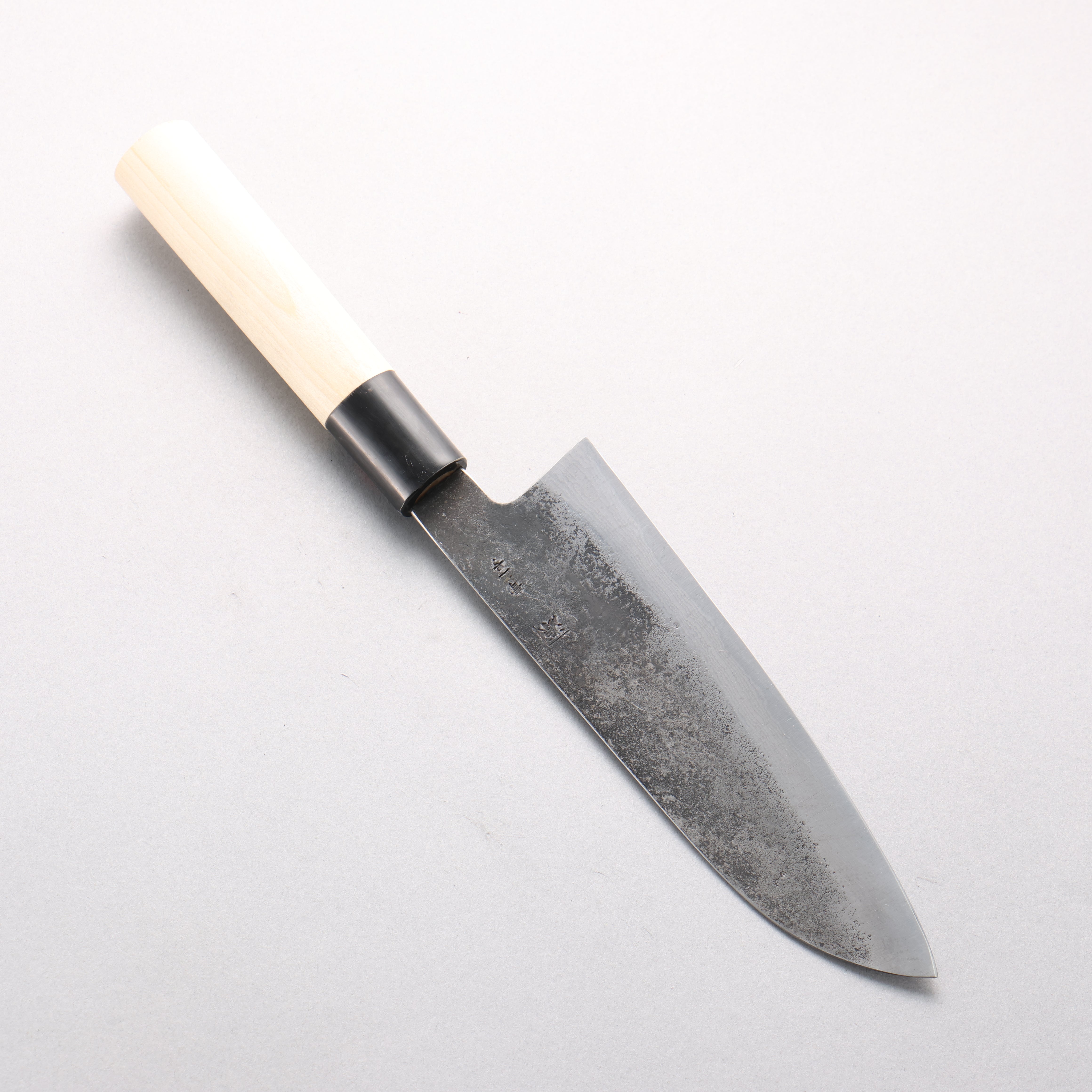 Shigeki Tanaka Blue Steel No.2 Damascus Kurouchi Santoku 170mm Magnolia Handle - Japanny - Best Japanese Knife