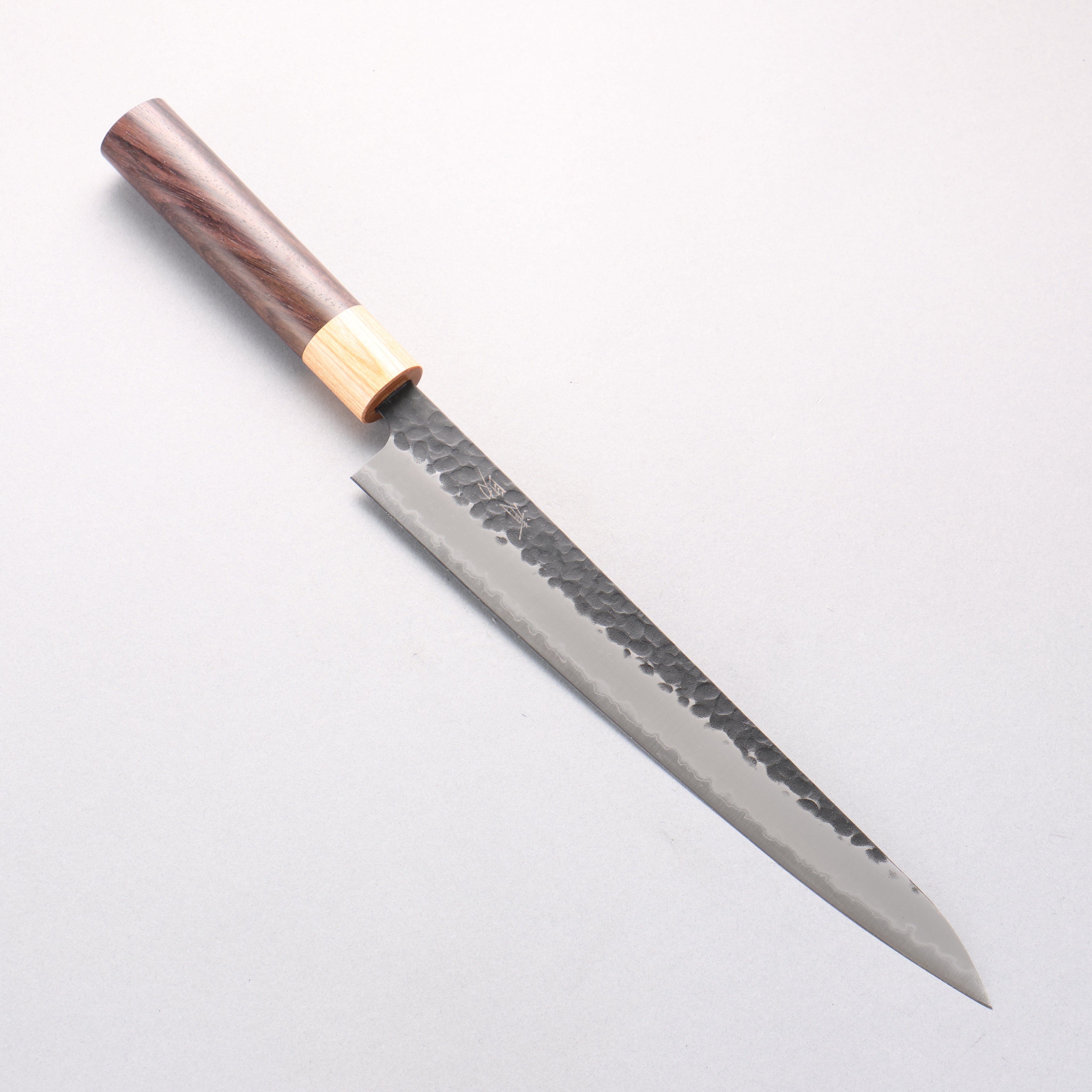 Seisuke Kokubyaku Blue Super Hammered Kurouchi Sujihiki 240mm Shitan Handle - Japanny - Best Japanese Knife