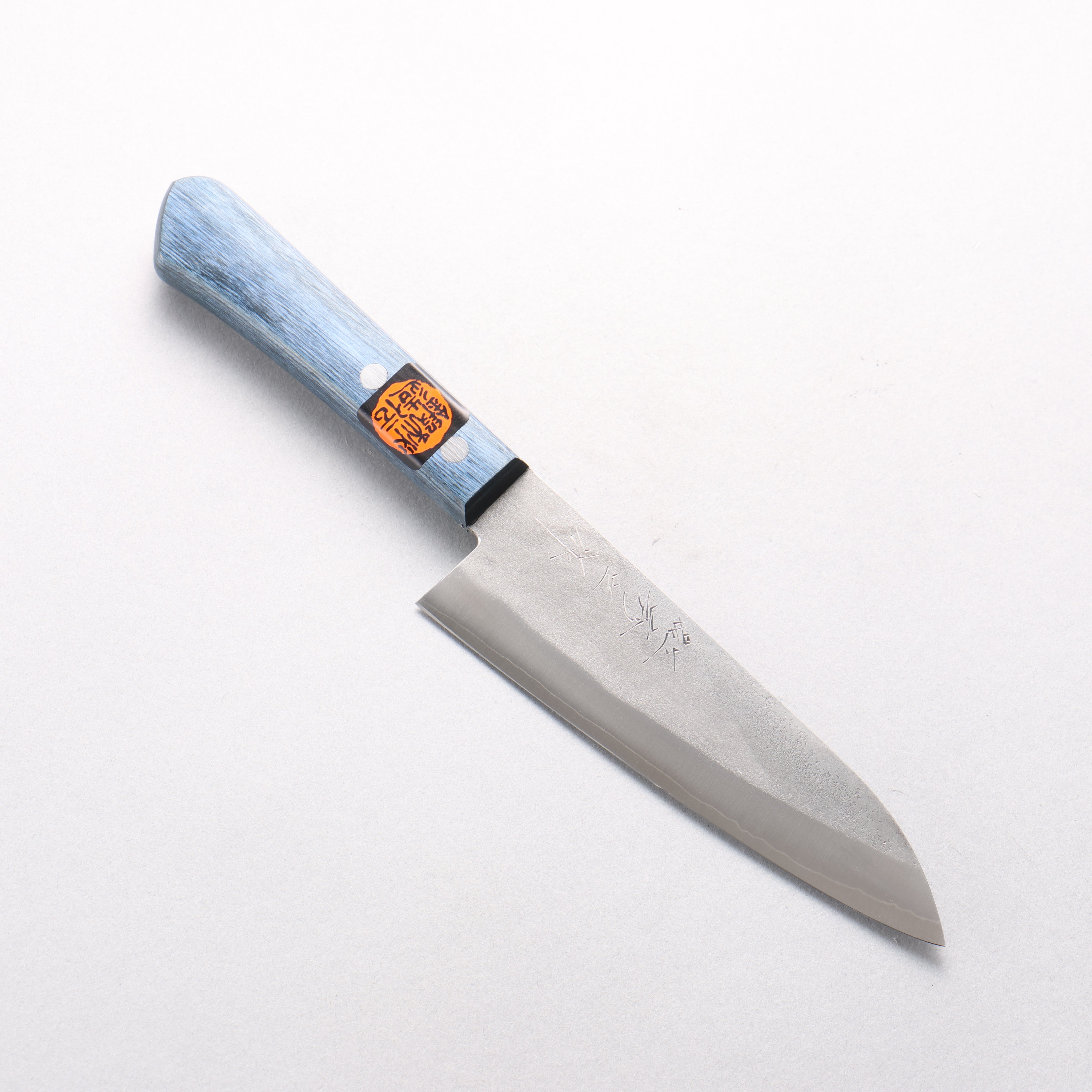 Shigeki Tanaka Silver Steel No.3 Nashiji Small Santoku 150mm Blue Pakka wood Handle - Japanny - Best Japanese Knife