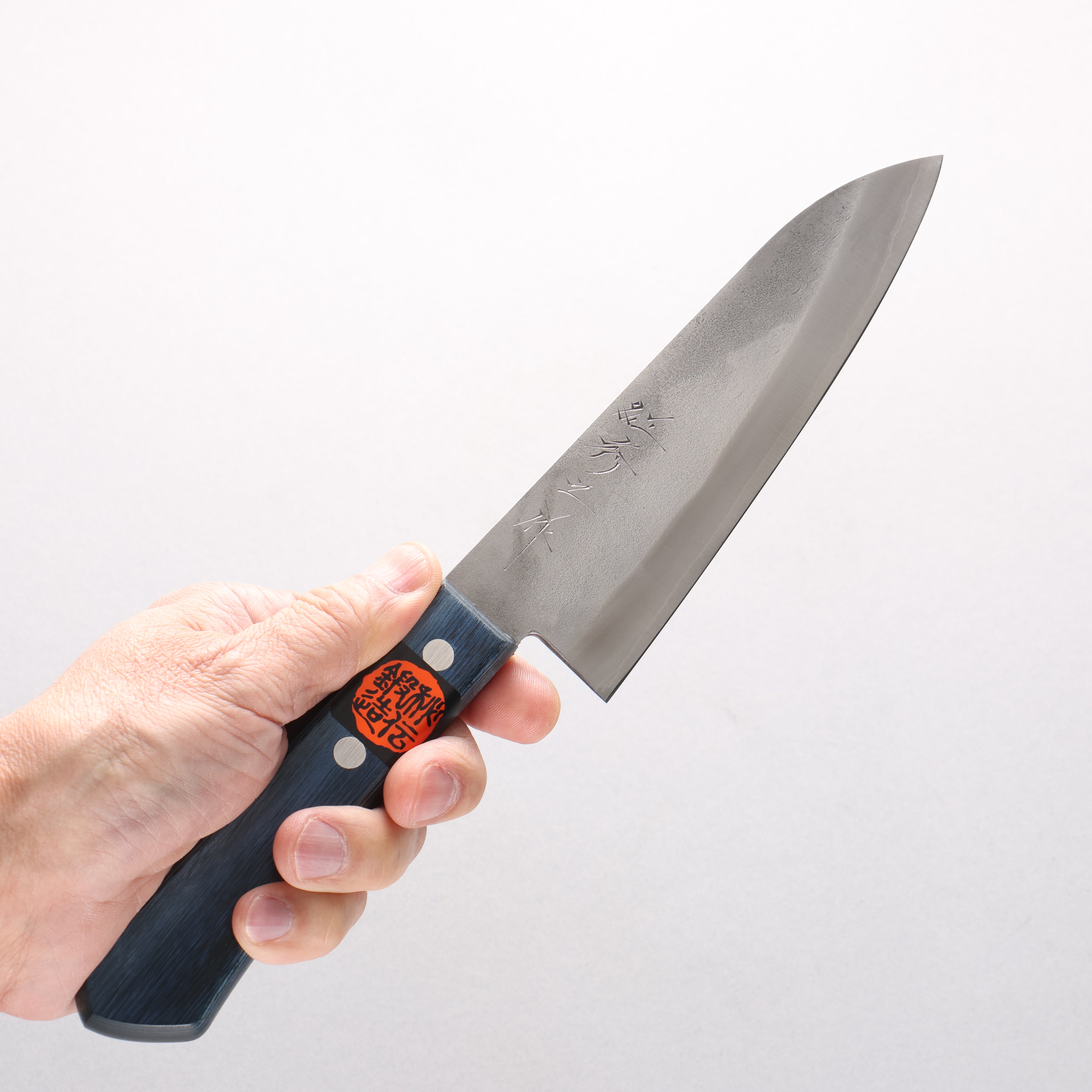 Shigeki Tanaka Silver Steel No.3 Nashiji Small Santoku 150mm Blue Pakka wood Handle - Japanny - Best Japanese Knife