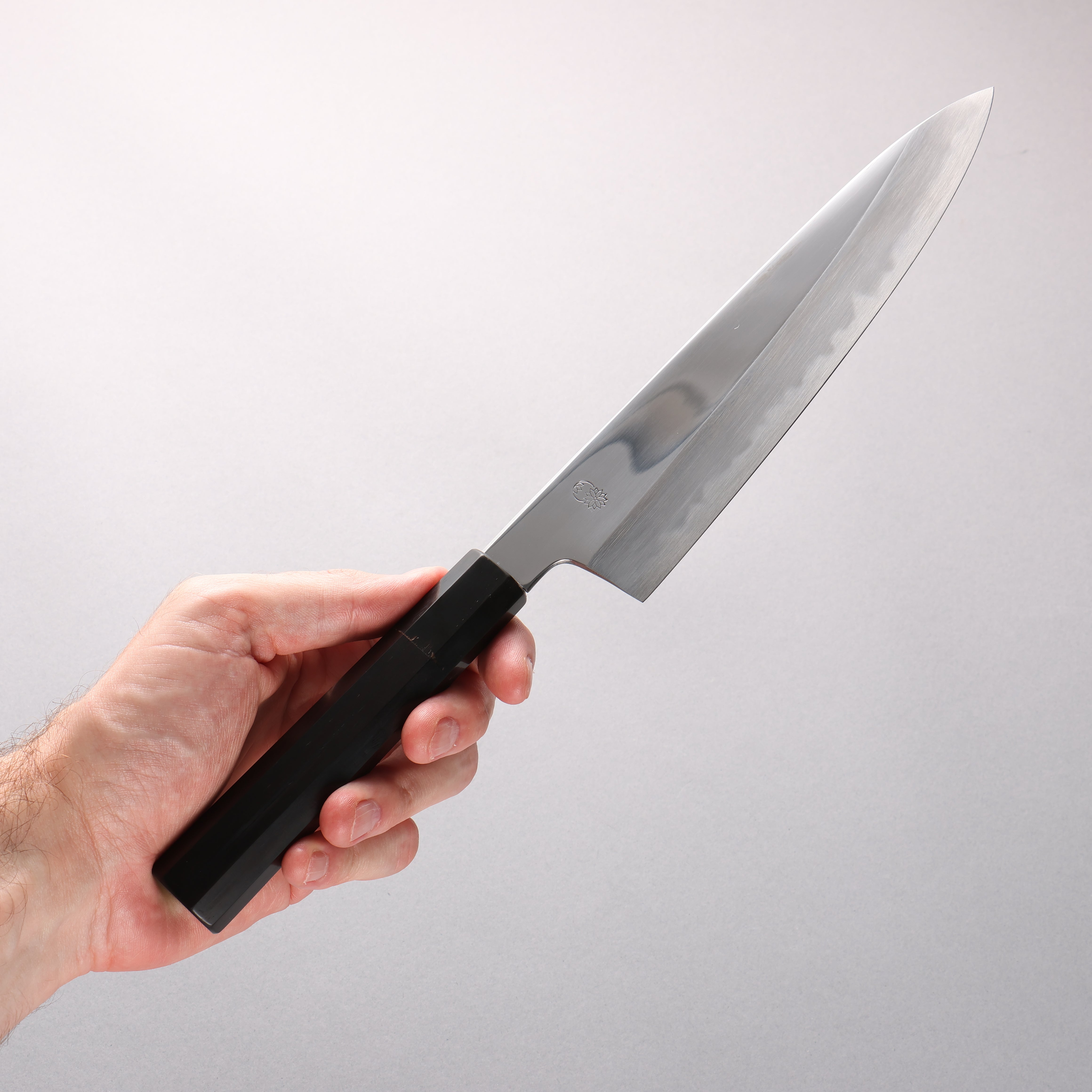 Choyo Blue Steel No.1 Mirrored Finish Gyuto 210mm Ebony Wood (ferrule: Black Water Buffalo Horn) Handle