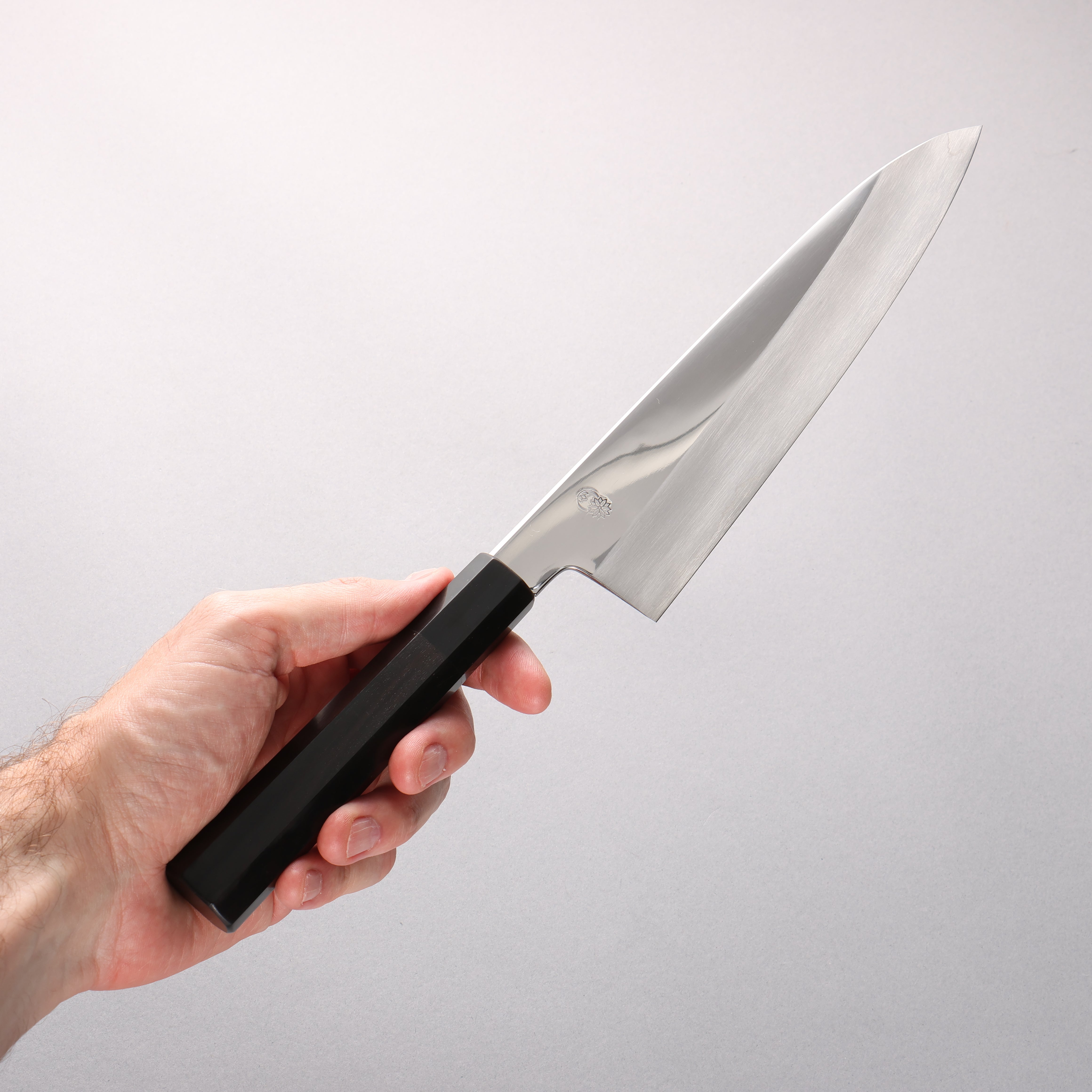 Choyo Silver Steel No.3 Mirrored Finish Gyuto 210mm Ebony Wood (ferrule: Black Water Buffalo Horn) Handle