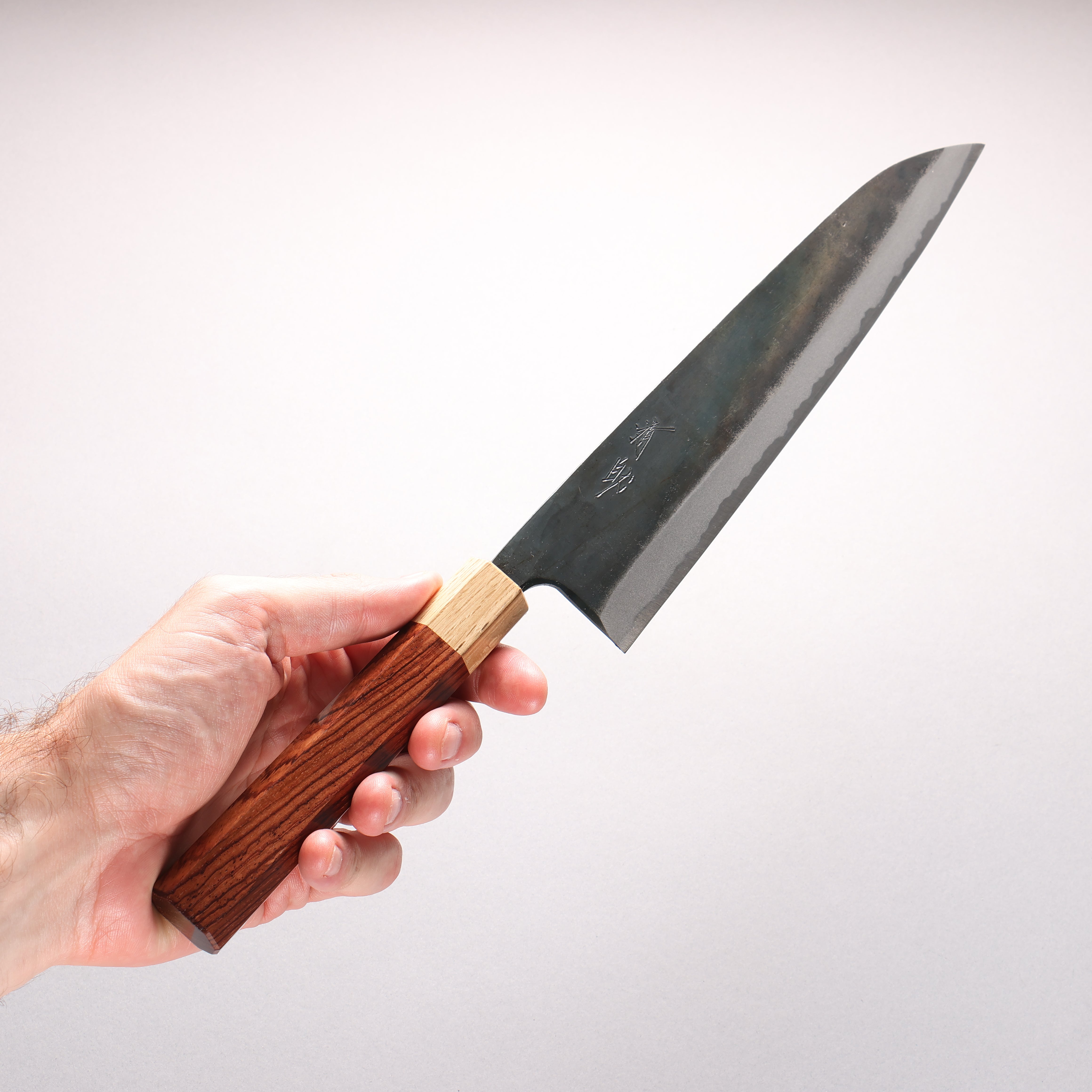 Seisuke Blue Steel No.1 Black Finished Kiritsuke Gyuto 240mm Rosewood (ferrule: Oak) Handle