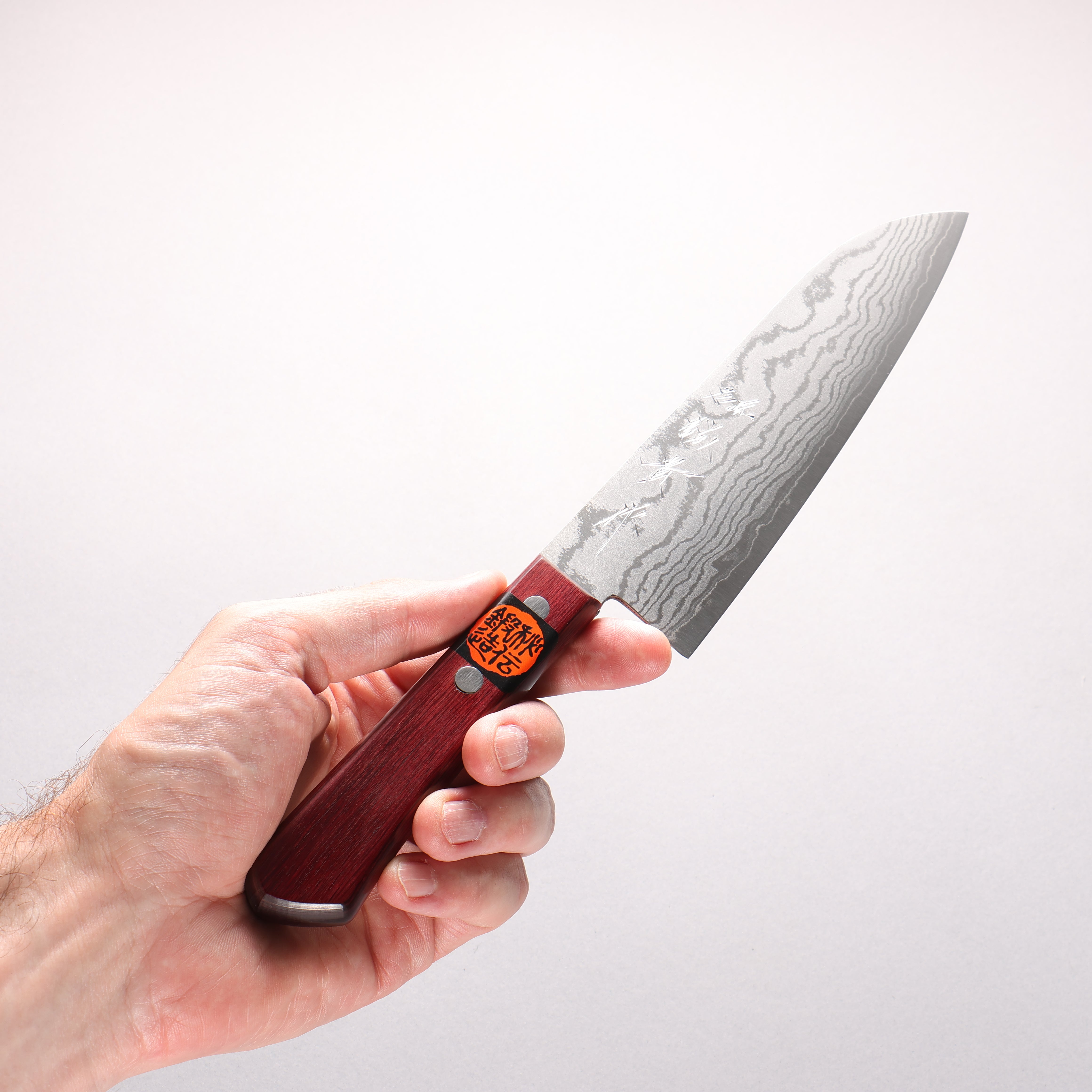 Shigeki Tanaka VG10 17 Layer Damascus Santoku 165mm Red Pakka wood Handle - Japanny - Best Japanese Knife