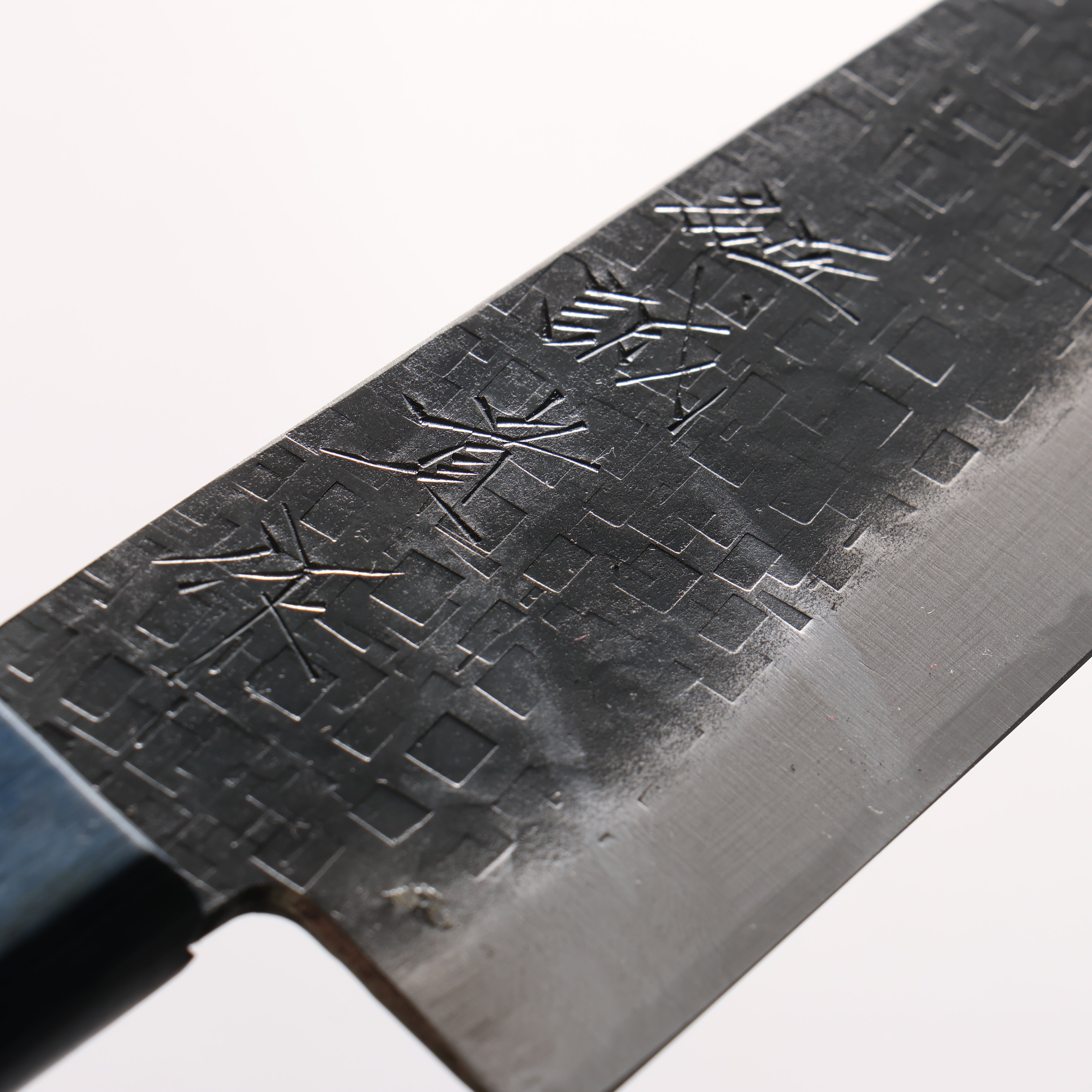 Shigeki Tanaka Blue Steel No.2 Black Finished Hammered(square) Small Santoku 150mm Blue Pakka wood Handle