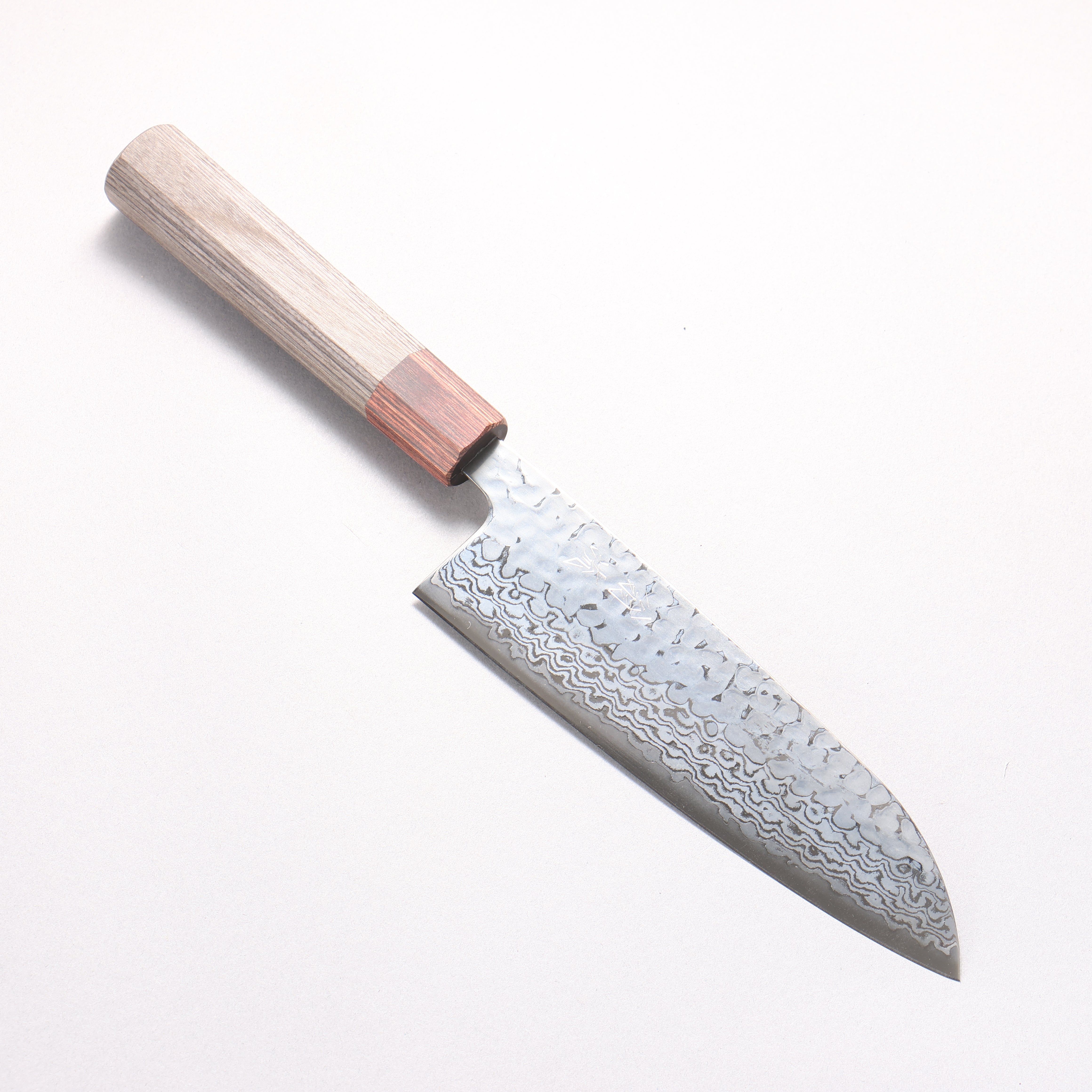 Oul Silver Steel No.3 Hammered Damascus Moon White Santoku 165mm Charcoal Gray Pakka wood Handle - Japanny - Best Japanese Knife