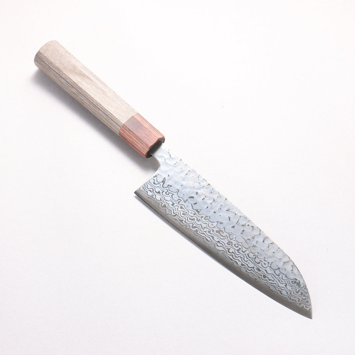 Oul Silver Steel No.3 Hammered Damascus Moon White Santoku 165mm Charcoal Gray Pakka wood Handle