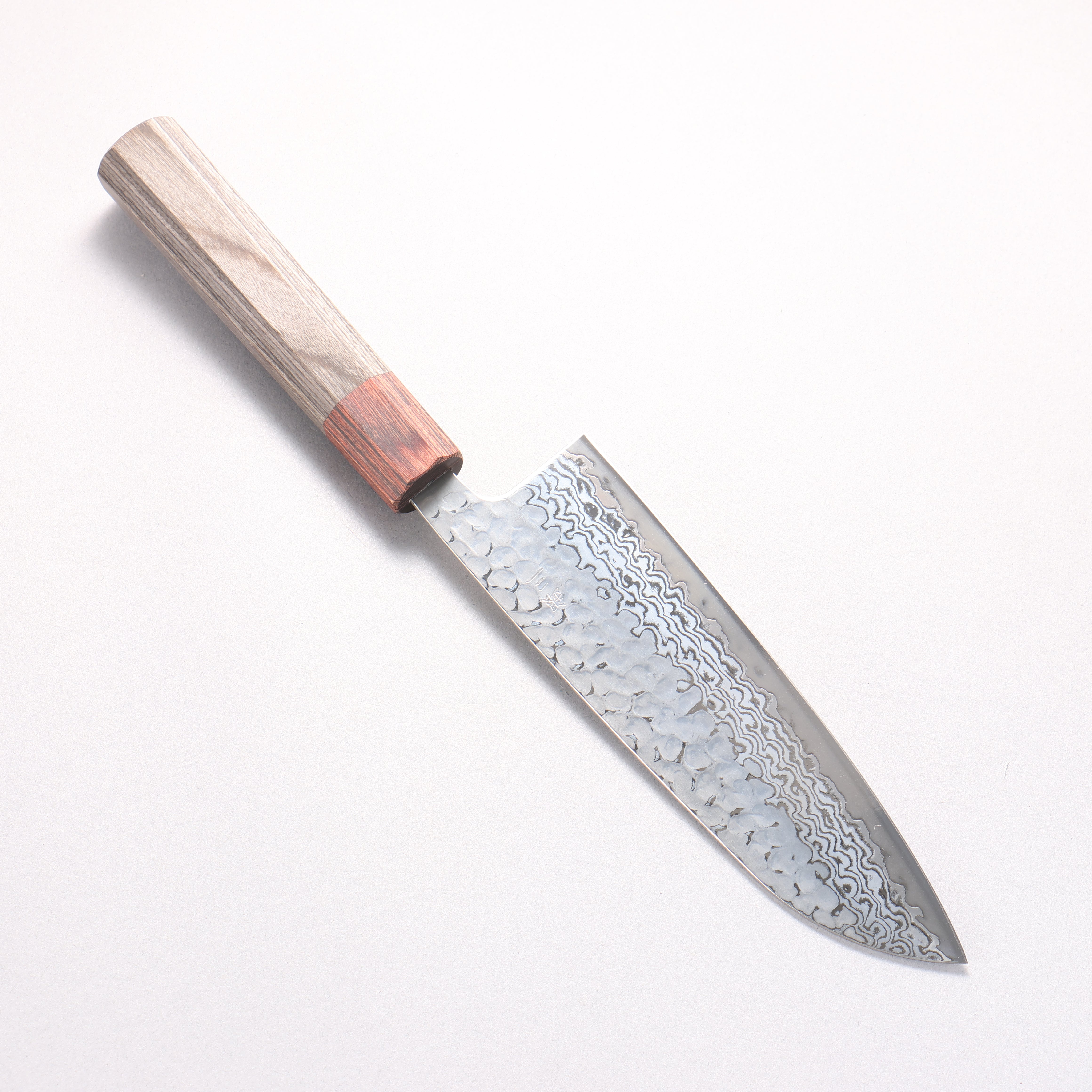 Oul Silver Steel No.3 Hammered Damascus Moon White Santoku 165mm Charcoal Gray Pakka wood Handle