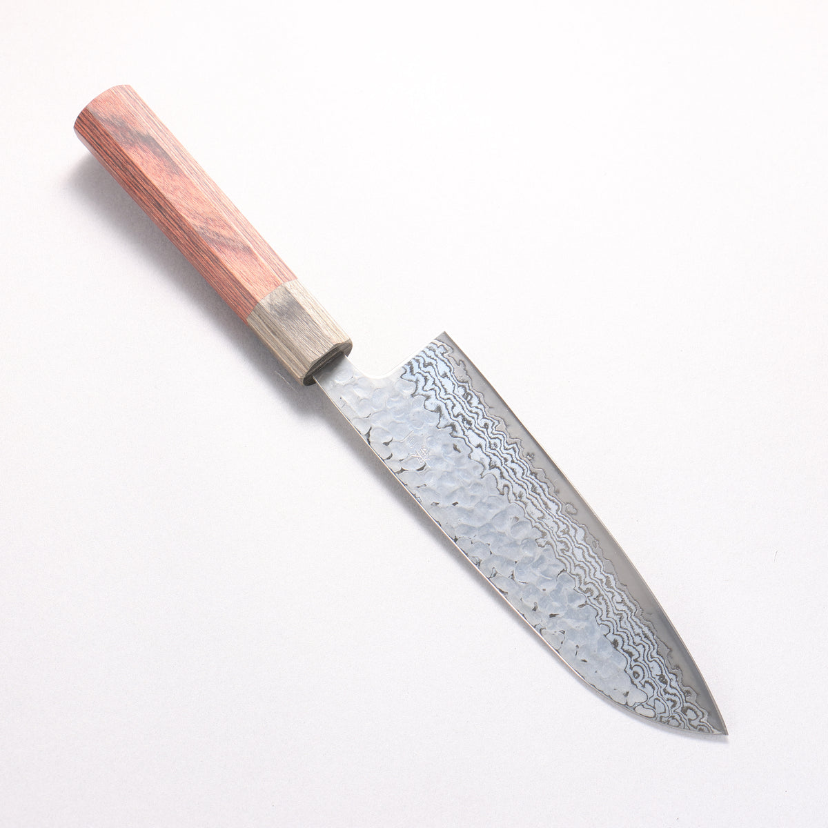 Oul Silver Steel No.3 Hammered Damascus Moon White Santoku 165mm Mahogany Pakka wood Handle