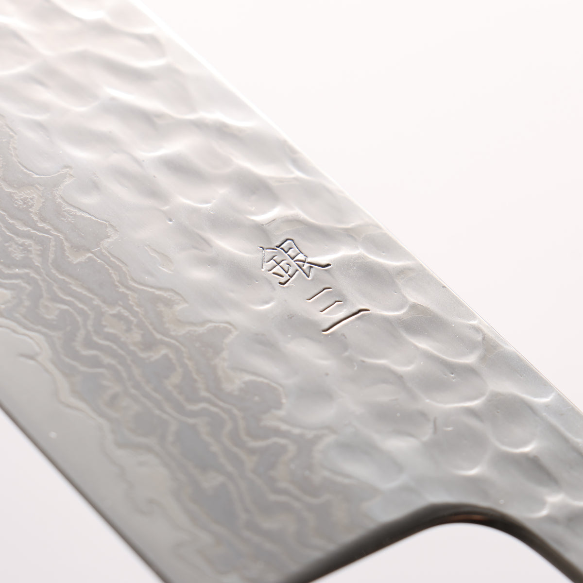 Oul Silver Steel No.3 Hammered Damascus Moon White Santoku 165mm Mahogany Pakka wood Handle
