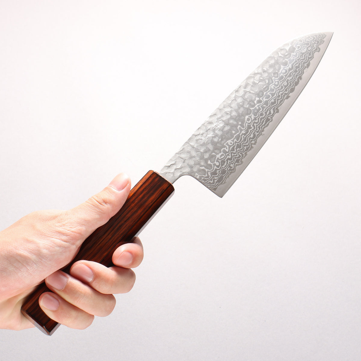 Oul Silver Steel No.3 Hammered Damascus Santoku 165mm Burnt Oak (Lacquered) Handle