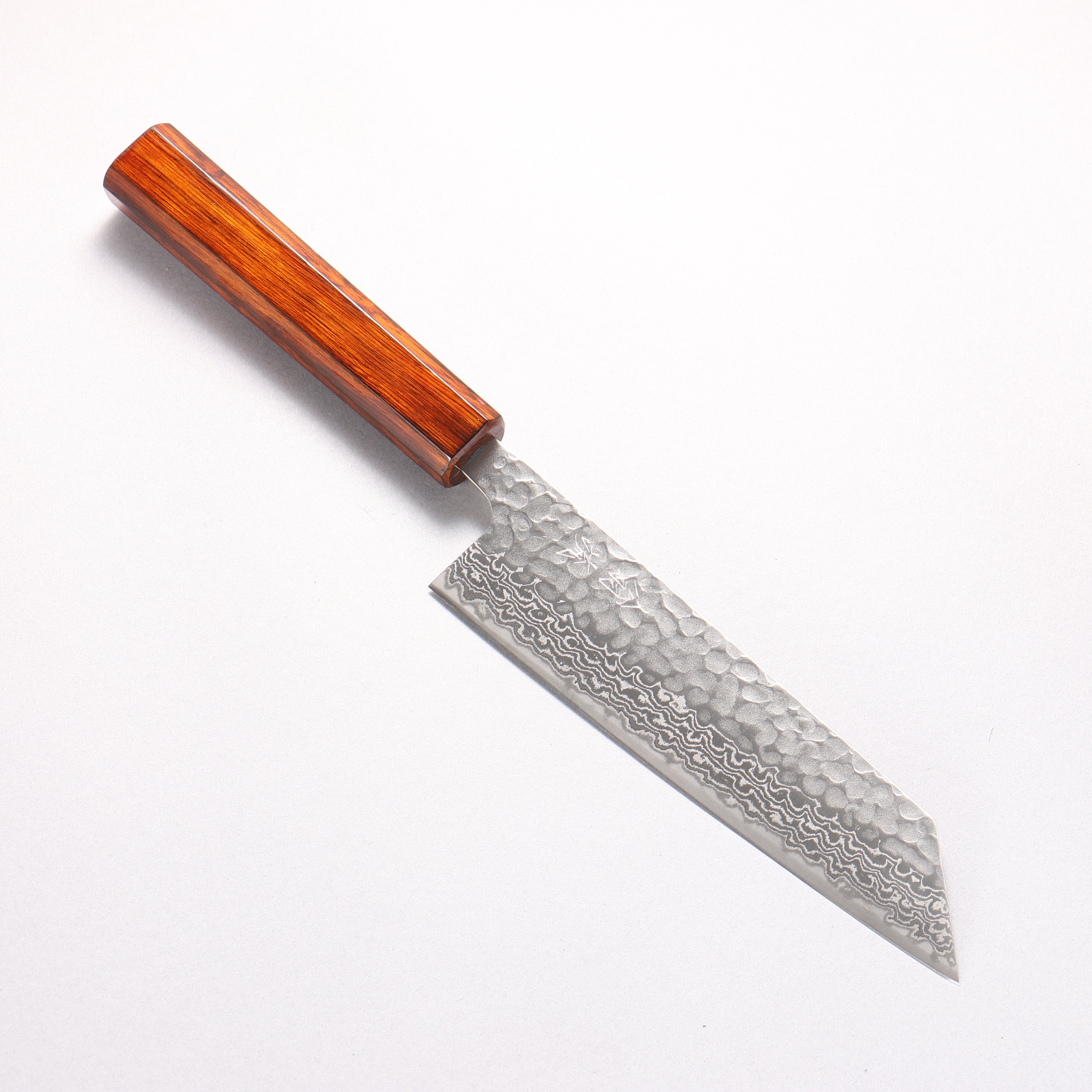 Oul Silver Steel No.3 Hammered Damascus Bunka 170mm Burnt Oak (Lacquered) Handle