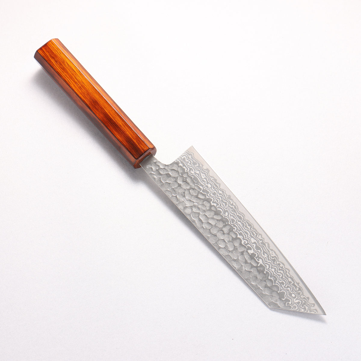 Oul Silver Steel No.3 Hammered Damascus Bunka 170mm Burnt Oak (Lacquered) Handle