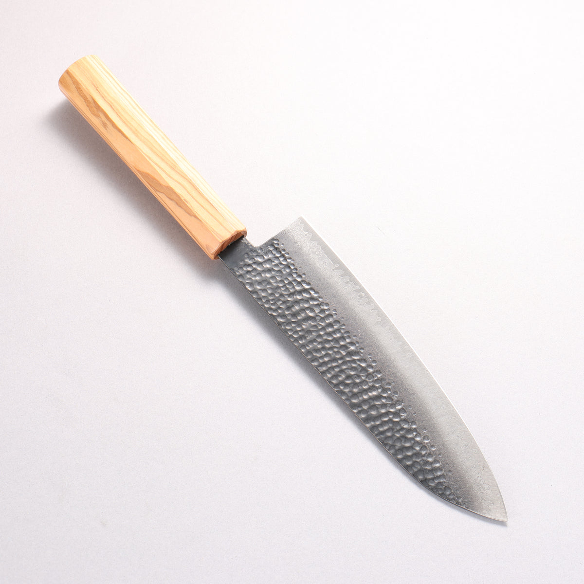 Oul VG10 Hammered Damascus Black dyeing Santoku 180mm Olive tree Handle