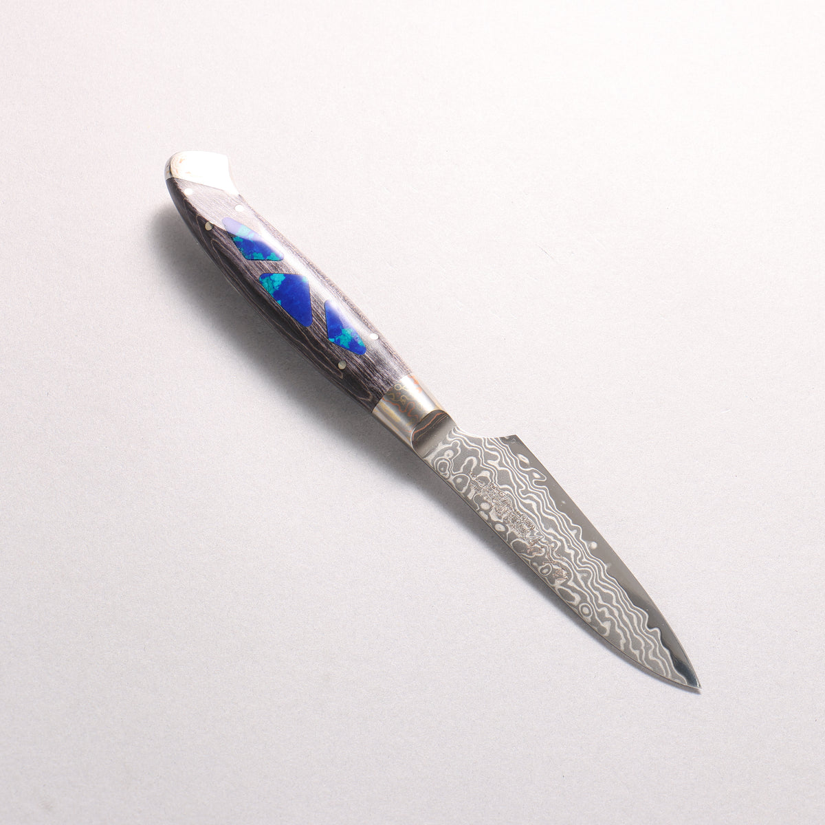 Kajin ZDP189 Damascus Migaki Finished Petty-Utility 95mm Stabilized Wood With Gemstone Inlayed Handle