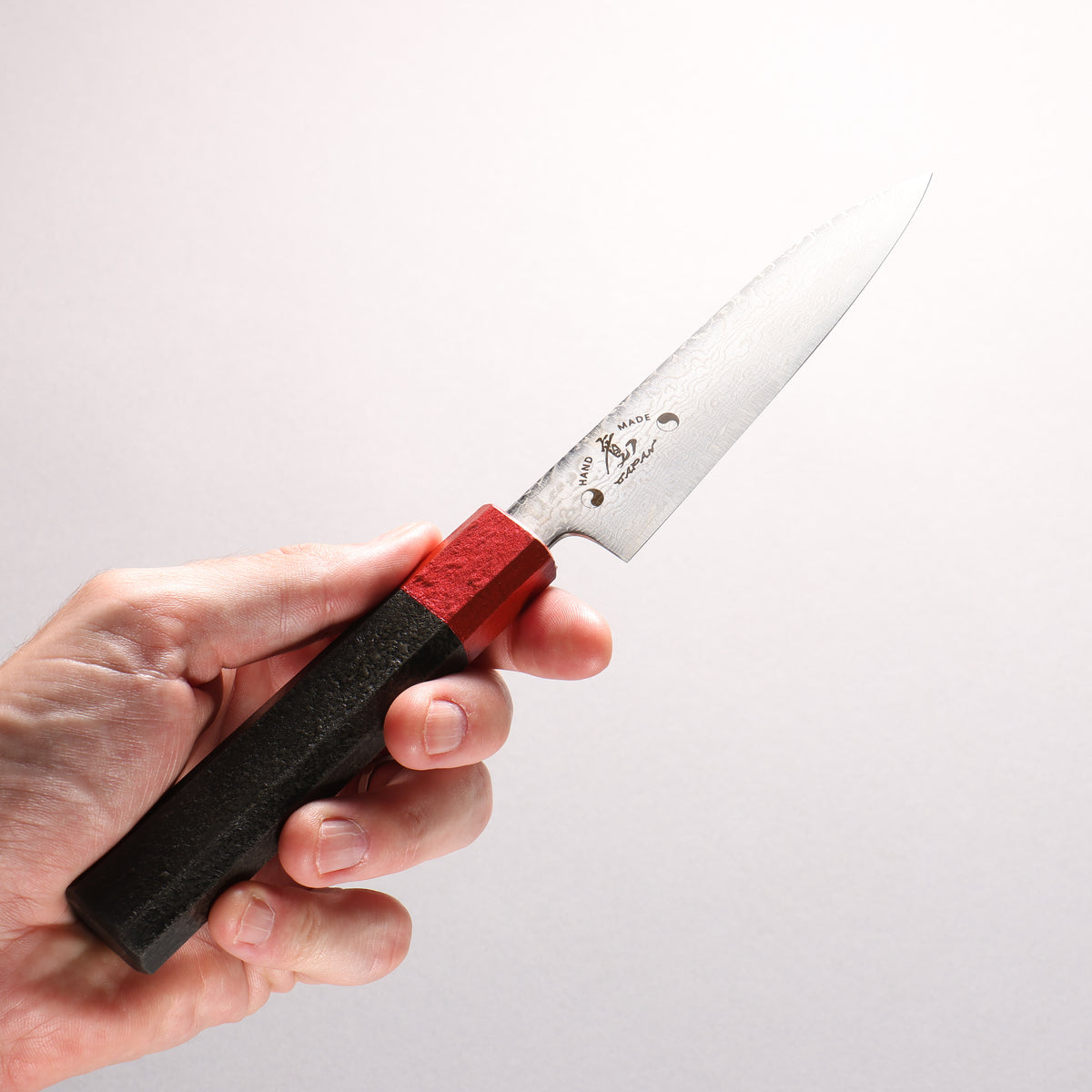 Hiroshi Suzuki SPG STRIX Mirrored Finish Damascus Petty-Utility 120mm Black Lacquered (ferrule: Red color) Handle