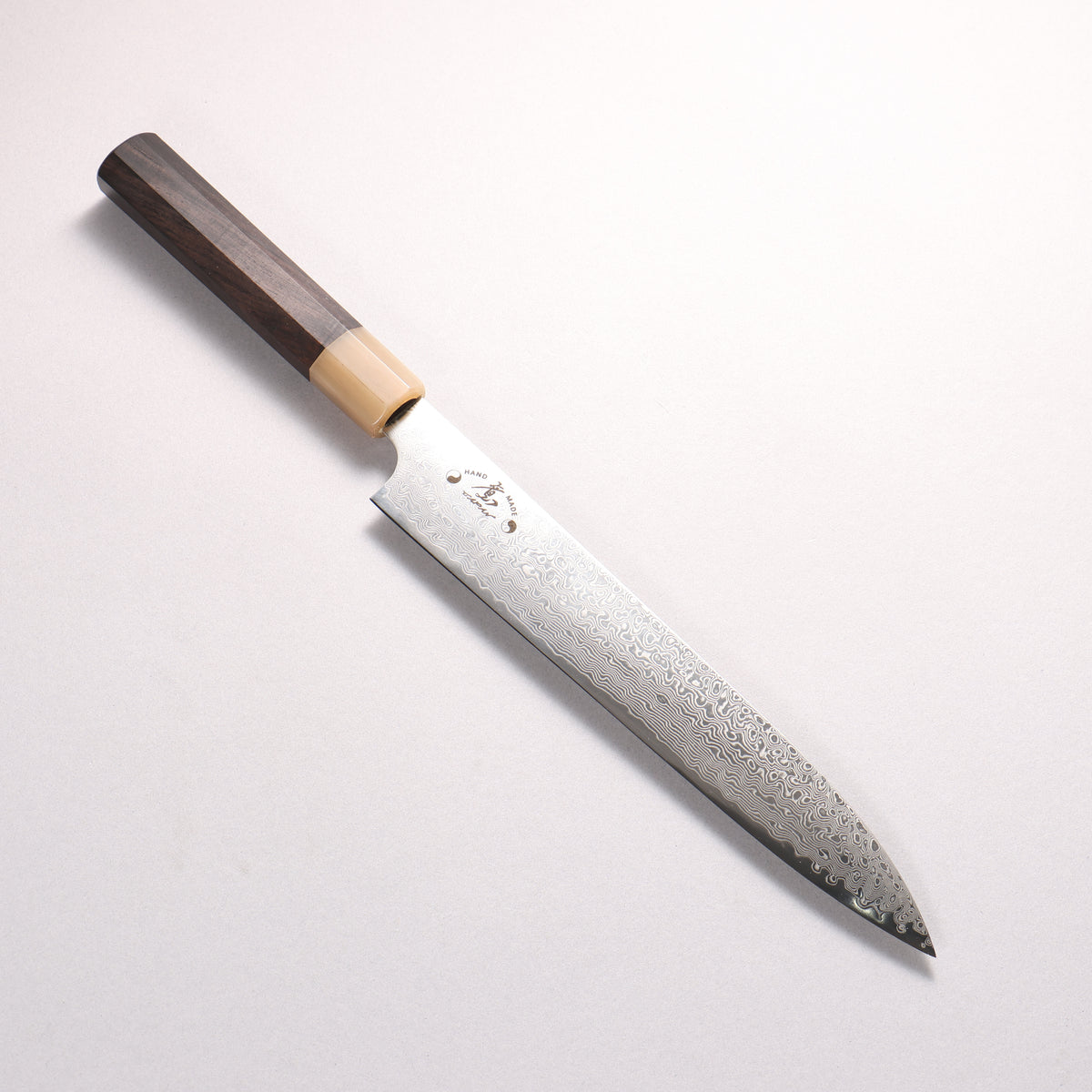 Hiroshi Suzuki ZDP189 Mirrored Finish Damascus Sujihiki 225mm Ebony Wood (ferrule: White Water Buffalo Horn) Handle