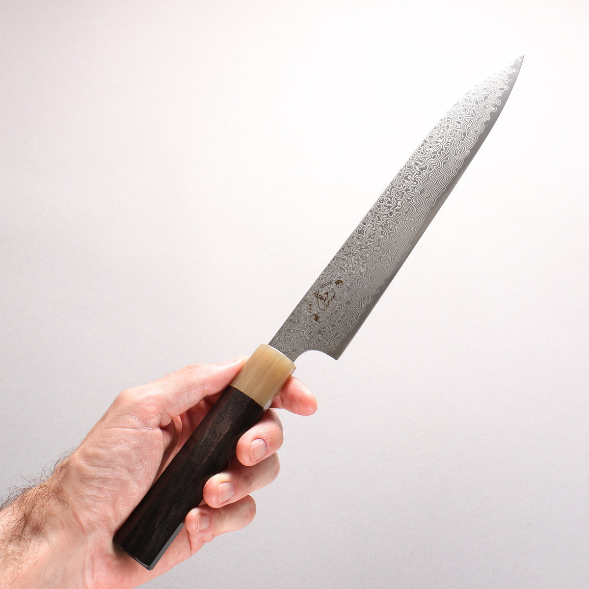 Hiroshi Suzuki ZDP189 Mirrored Finish Damascus Sujihiki 225mm Ebony Wood (ferrule: White Water Buffalo Horn) Handle
