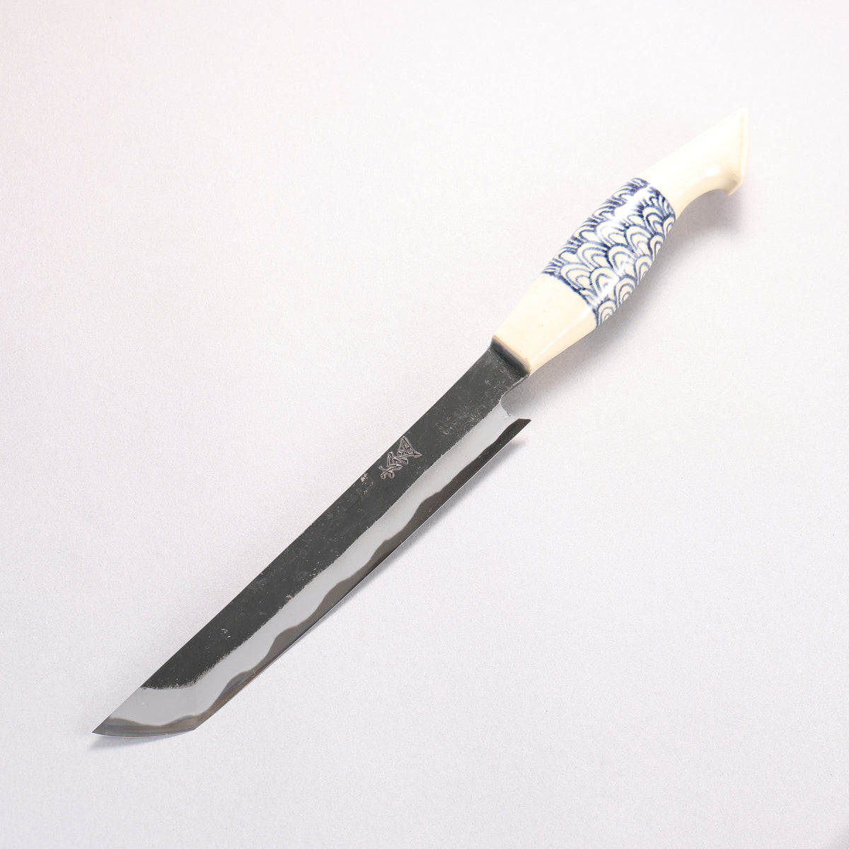 Yuma Oba Blue Steel No.2 Black Finished Sakimaru Sujihiki 180mm Ceramic Handle - Japanny - Best Japanese Knife