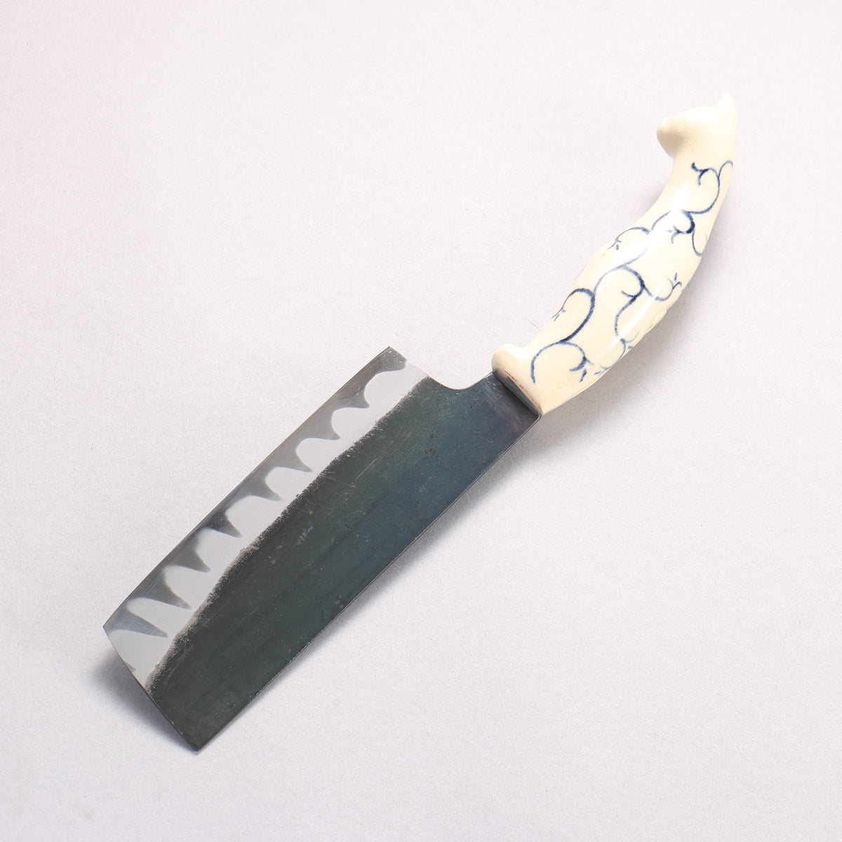 Yuma Oba Blue Steel No.2 Black Finished Nakiri 120mm Cat Shaped Ceramic Handle - Japanny - Best Japanese Knife