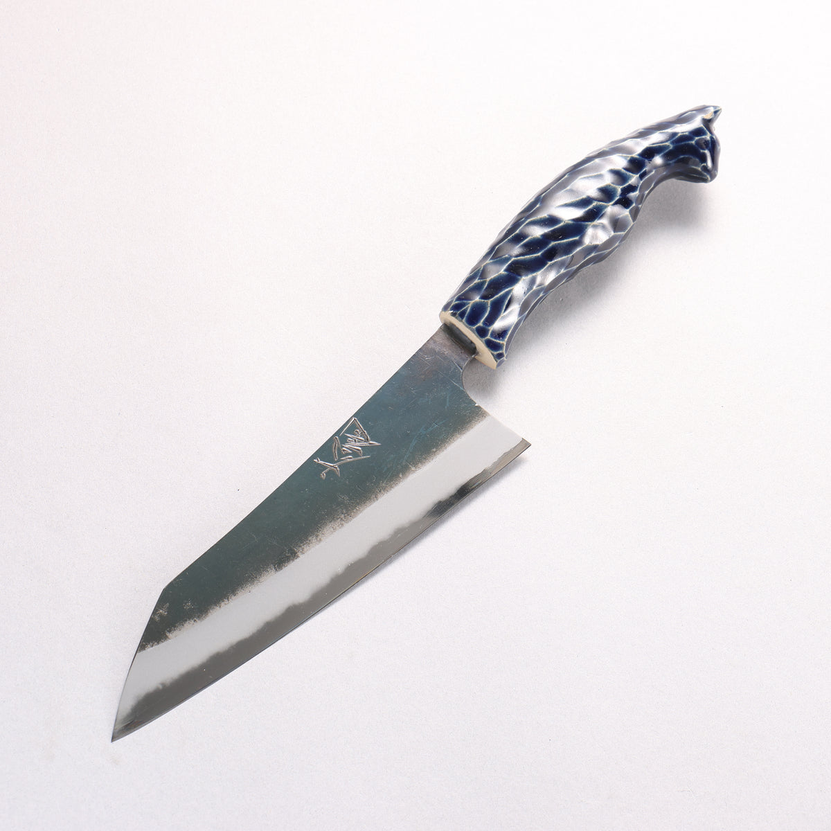 Yuma Oba Blue Steel No.2 Black Finished Santoku 165mm Cat Shaped Ceramic Handle - Japanny - Best Japanese Knife
