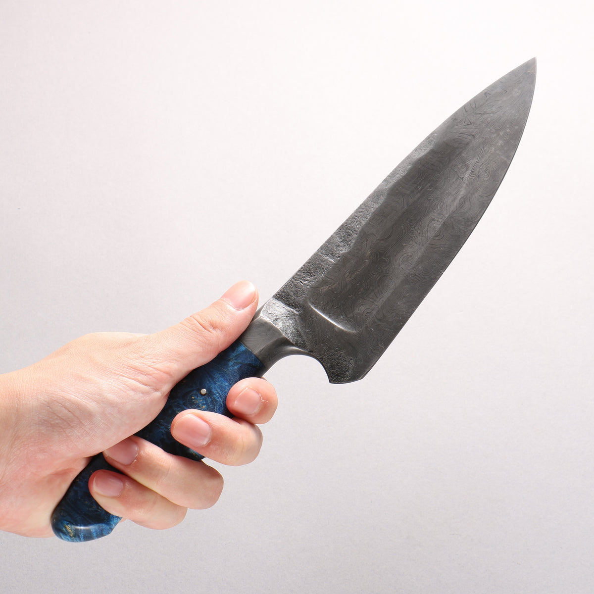 Mouri Shara SK Steel Coreless Damascus S Grind Gyuto 180mm Blue Stabilized Wood Handle - Japanny - Best Japanese Knife