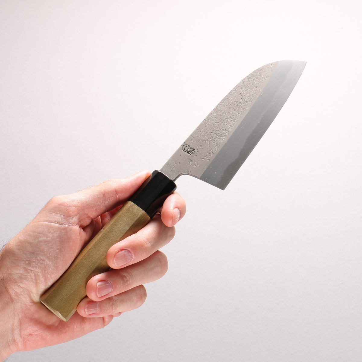 Kikuzuki White Steel No.2 Nashiji Santoku 130mm Magnolia (Ferrule: Water Buffalo Horn) Handle