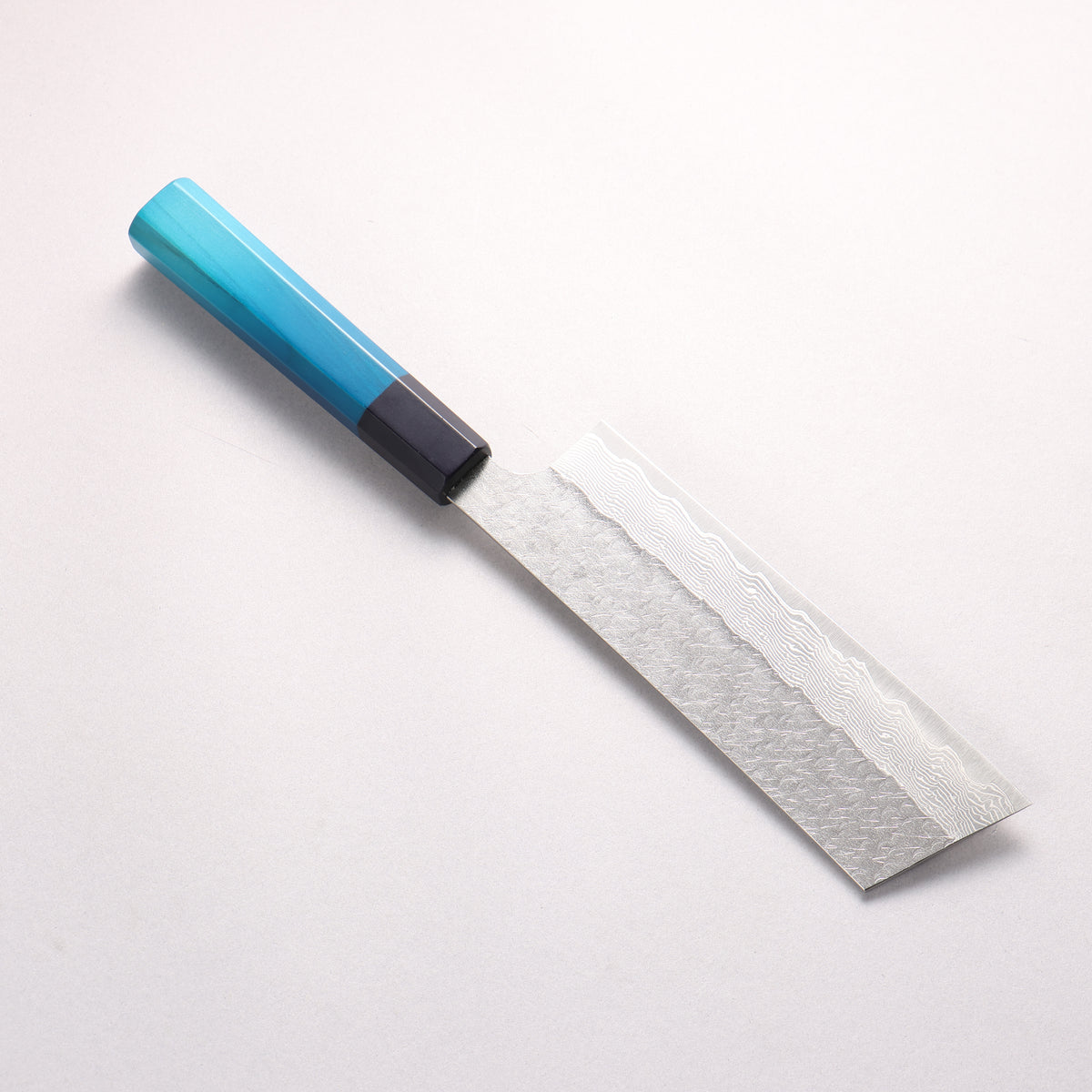 Nigara SPG STRIX Hammered Damascus Kiritsuke Nakiri 180mm Indigo dyed Handle