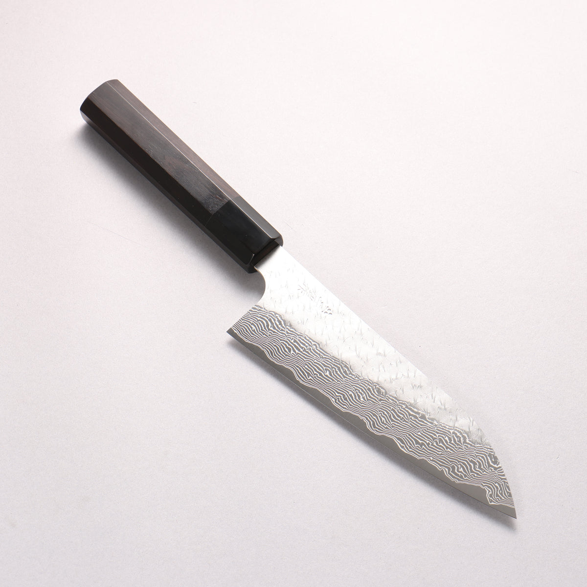 Nigara SPG STRIX Hammered Damascus Santoku 180mm Ebony Wood (ferrule: Black Water Buffalo Horn) Handle