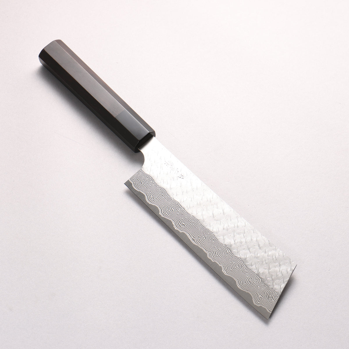Nigara SPG STRIX Hammered Damascus Kiritsuke Nakiri 180mm Ebony Wood (ferrule: Black Water Buffalo Horn) Handle