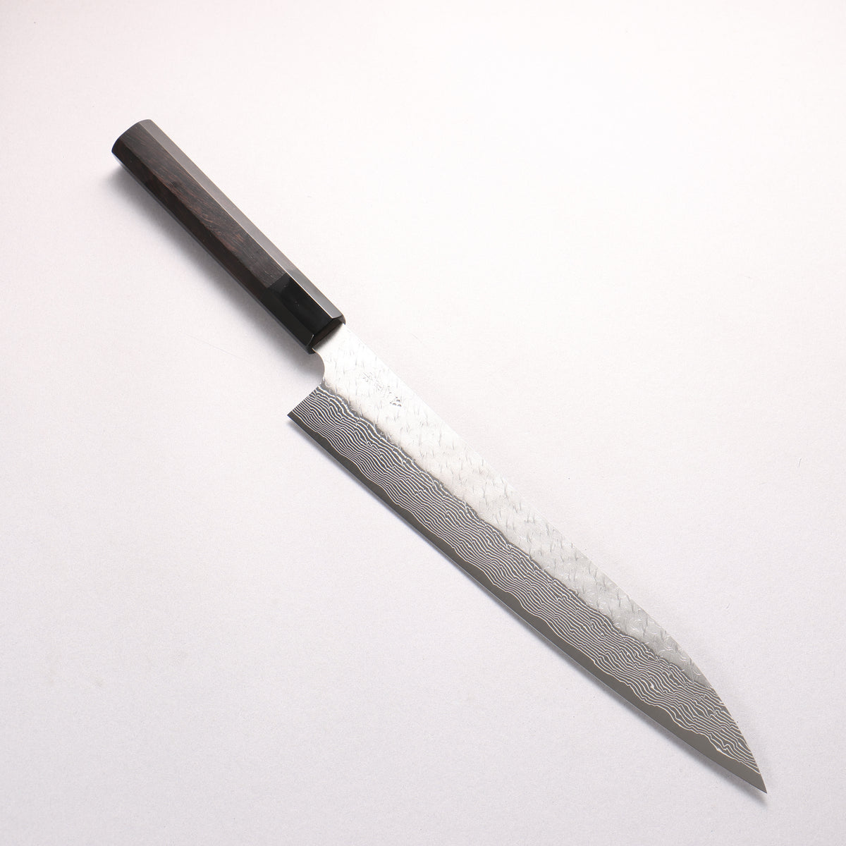 Nigara SPG STRIX Hammered Damascus Sujihiki 270mm Ebony Wood (ferrule: Black Water Buffalo Horn) Handle