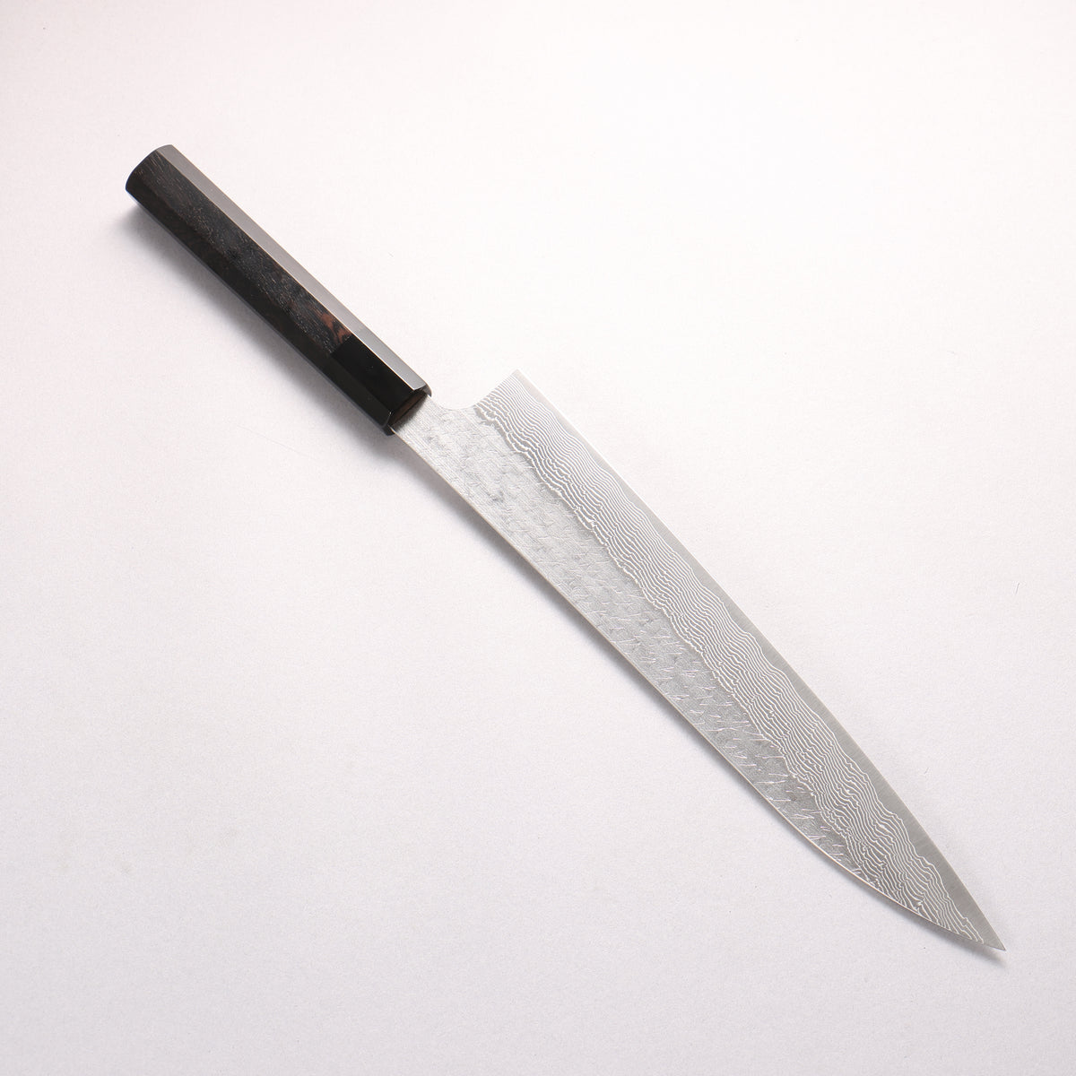 Nigara SPG STRIX Hammered Damascus Sujihiki 270mm Ebony Wood (ferrule: Black Water Buffalo Horn) Handle